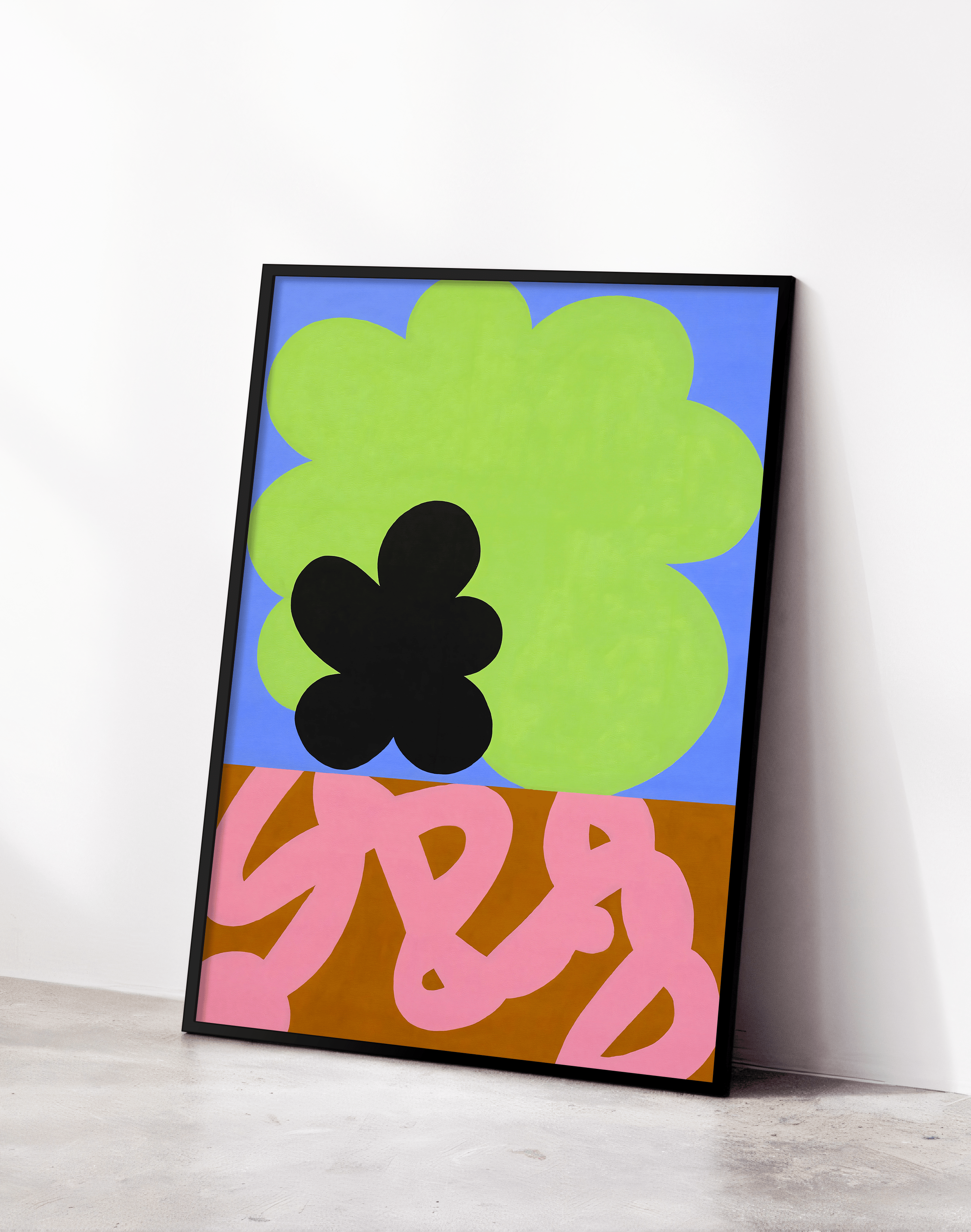 Neon Bloom Modern Duvar Tablosu – Mavi Yeşil Abstract Çiçek Poster