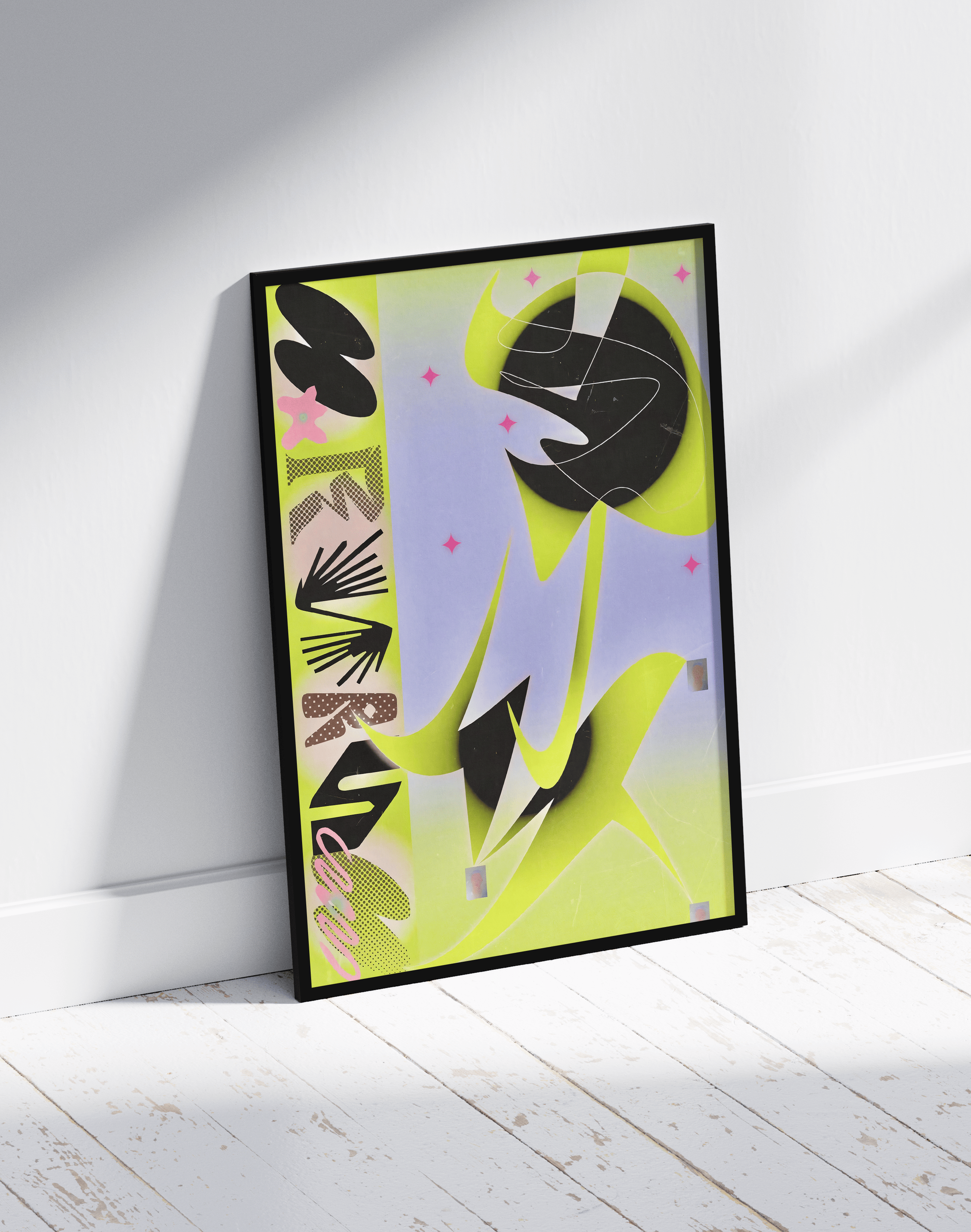 Neon Flora Modern Duvar Tablosu – Lime Mor Soyut Grafik Poster