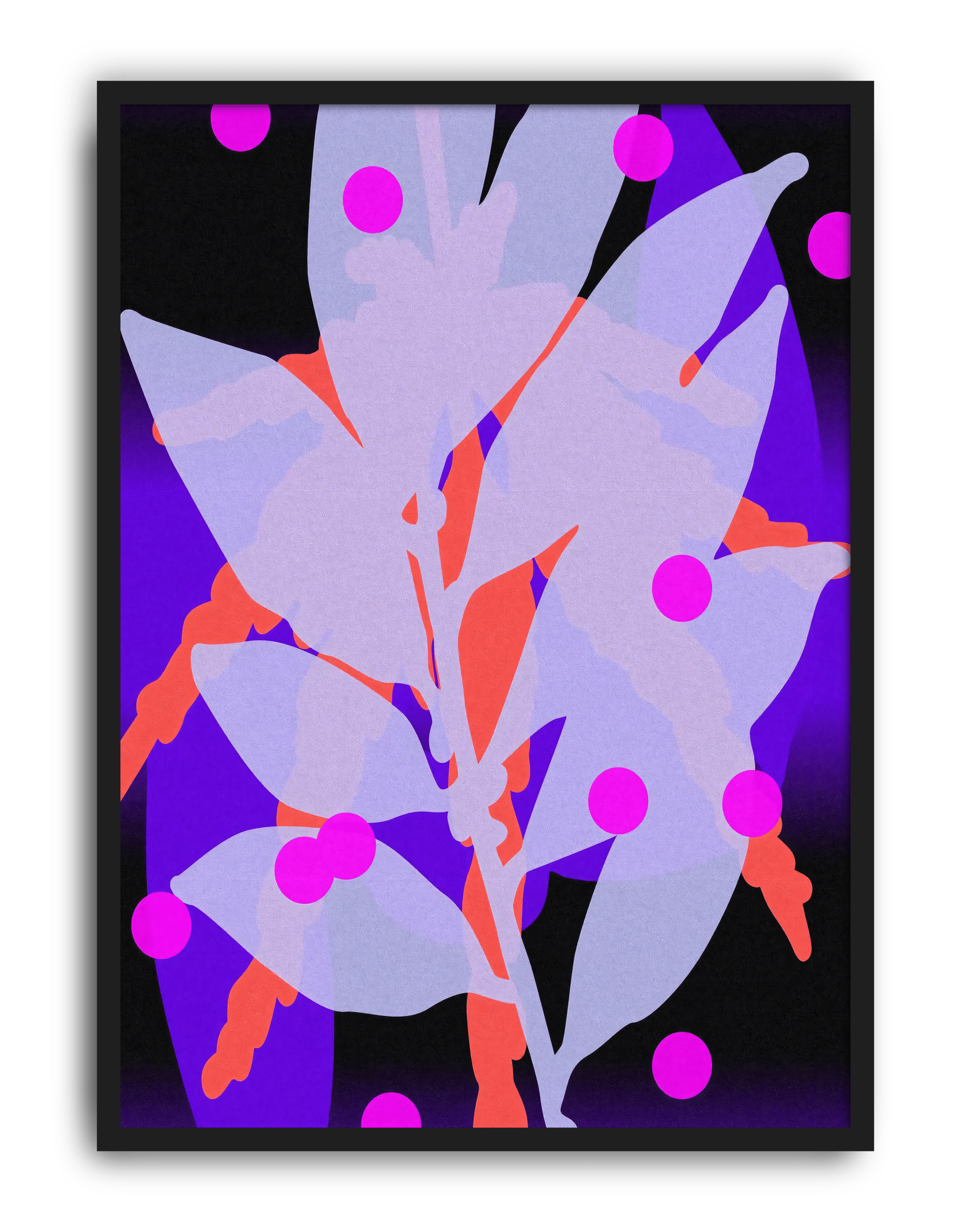 Neon Flora Modern Duvar Tablosu – Mor Pembe Botanik Abstract Poster