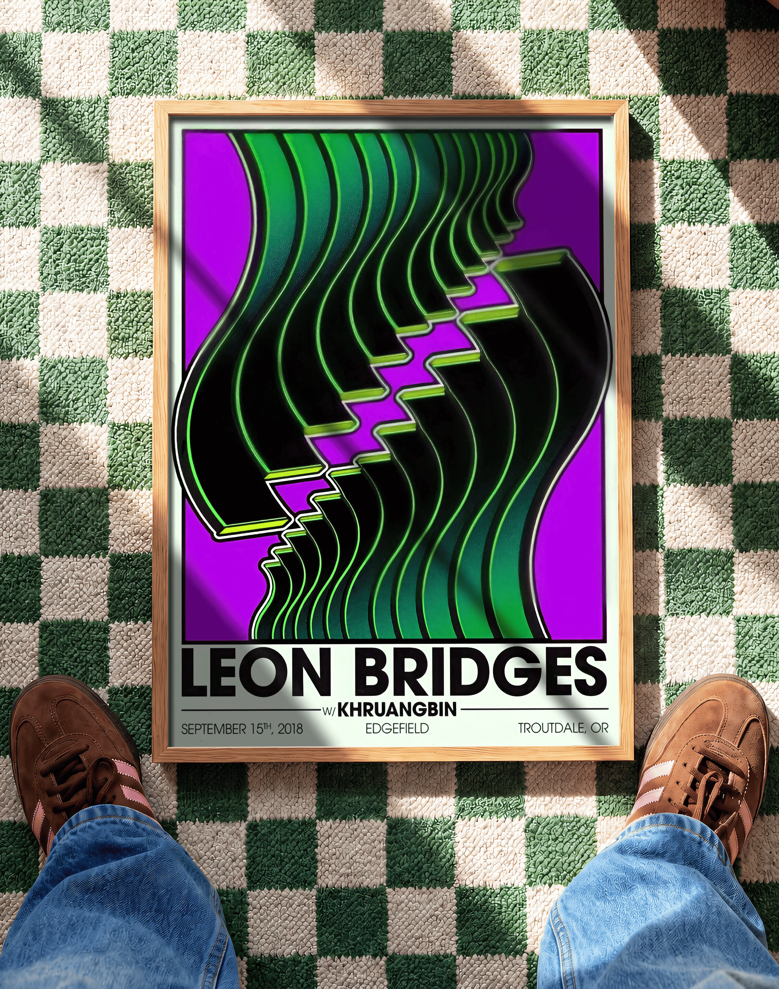 Neon Groove Modern Duvar Tablosu – Mor Yeşil Retro Konser Poster