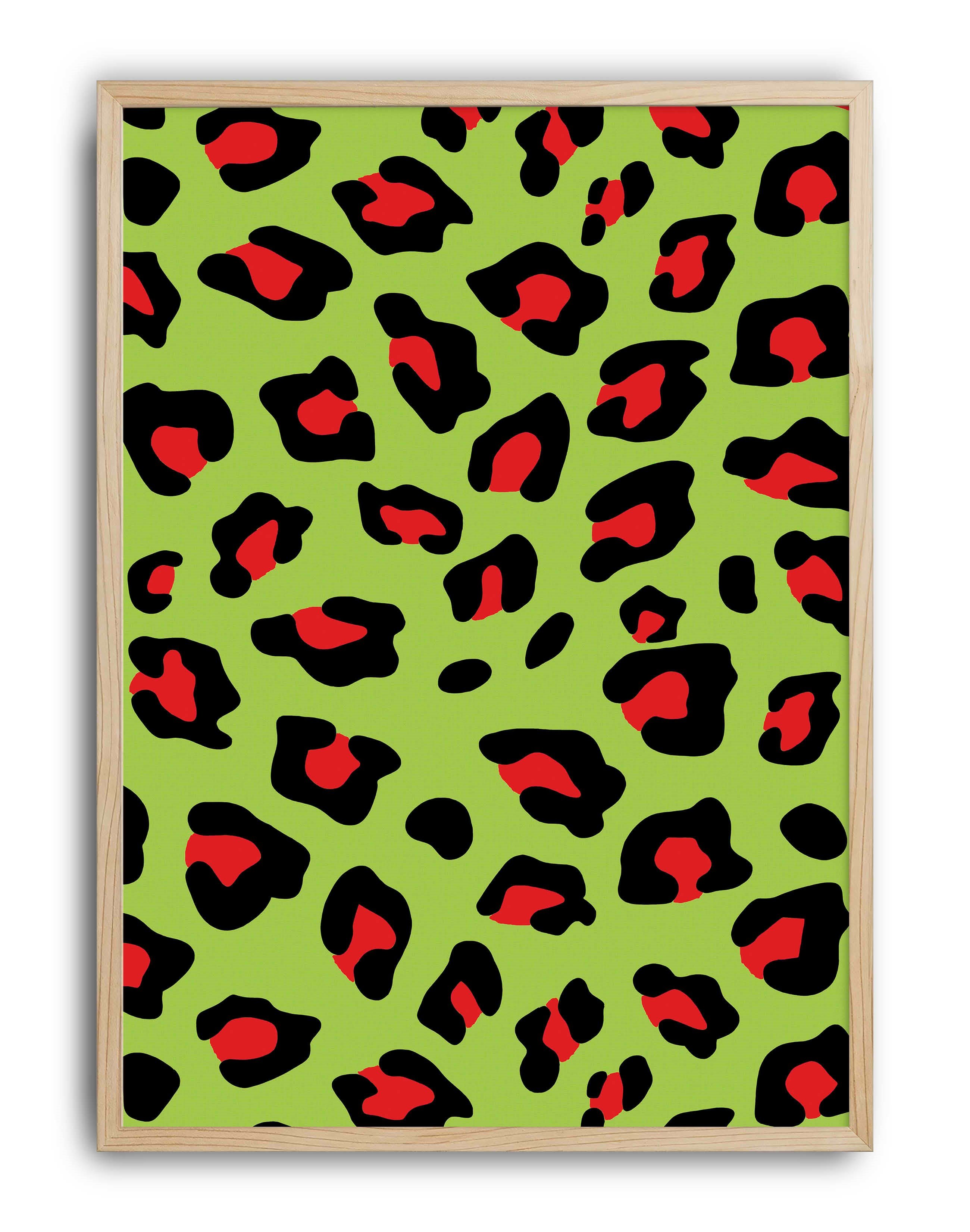 Neon Leopard Yeşil Kırmızı Leopar Desen Duvar Tablosu