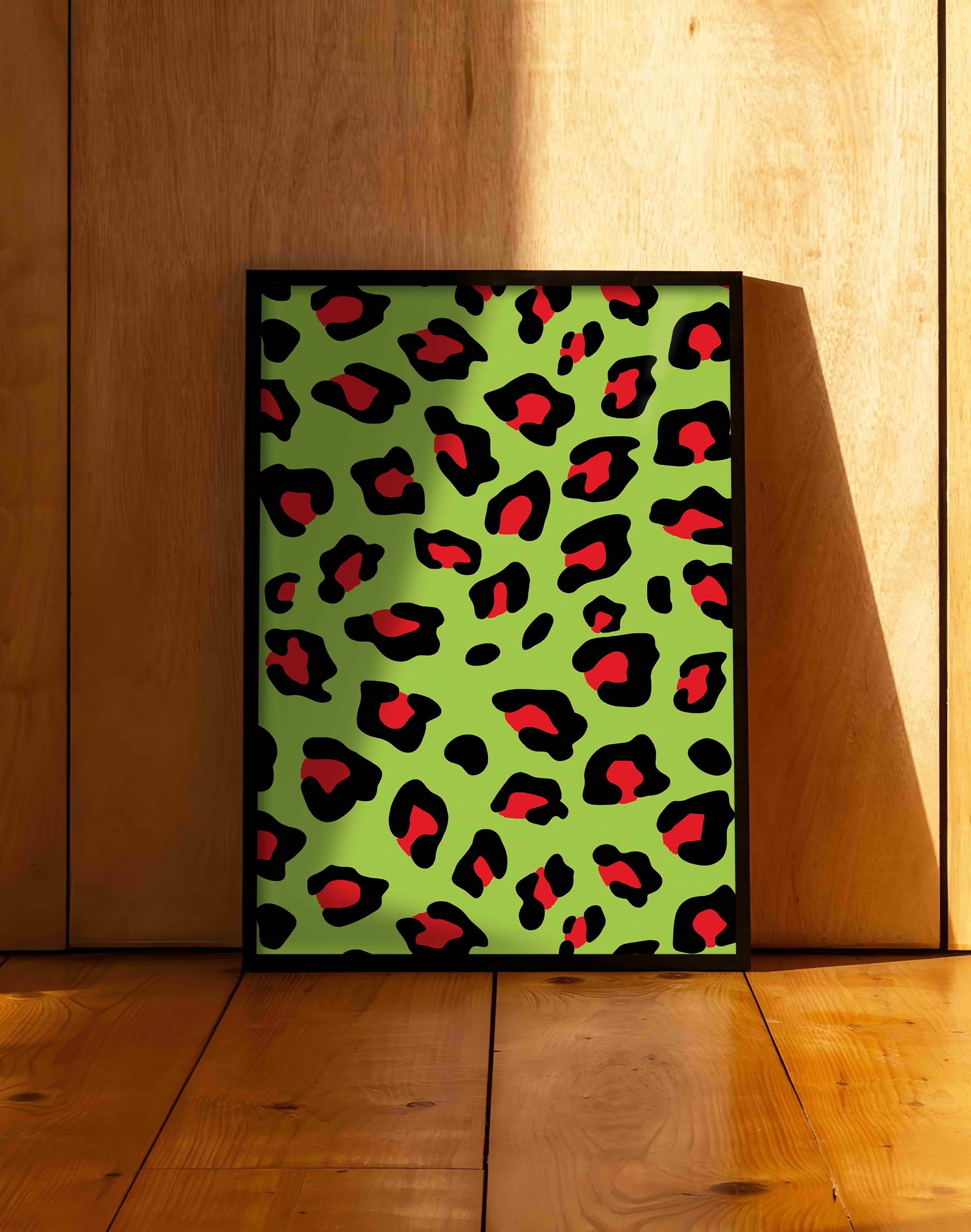 Neon Leopard Yeşil Kırmızı Leopar Desen Duvar Tablosu