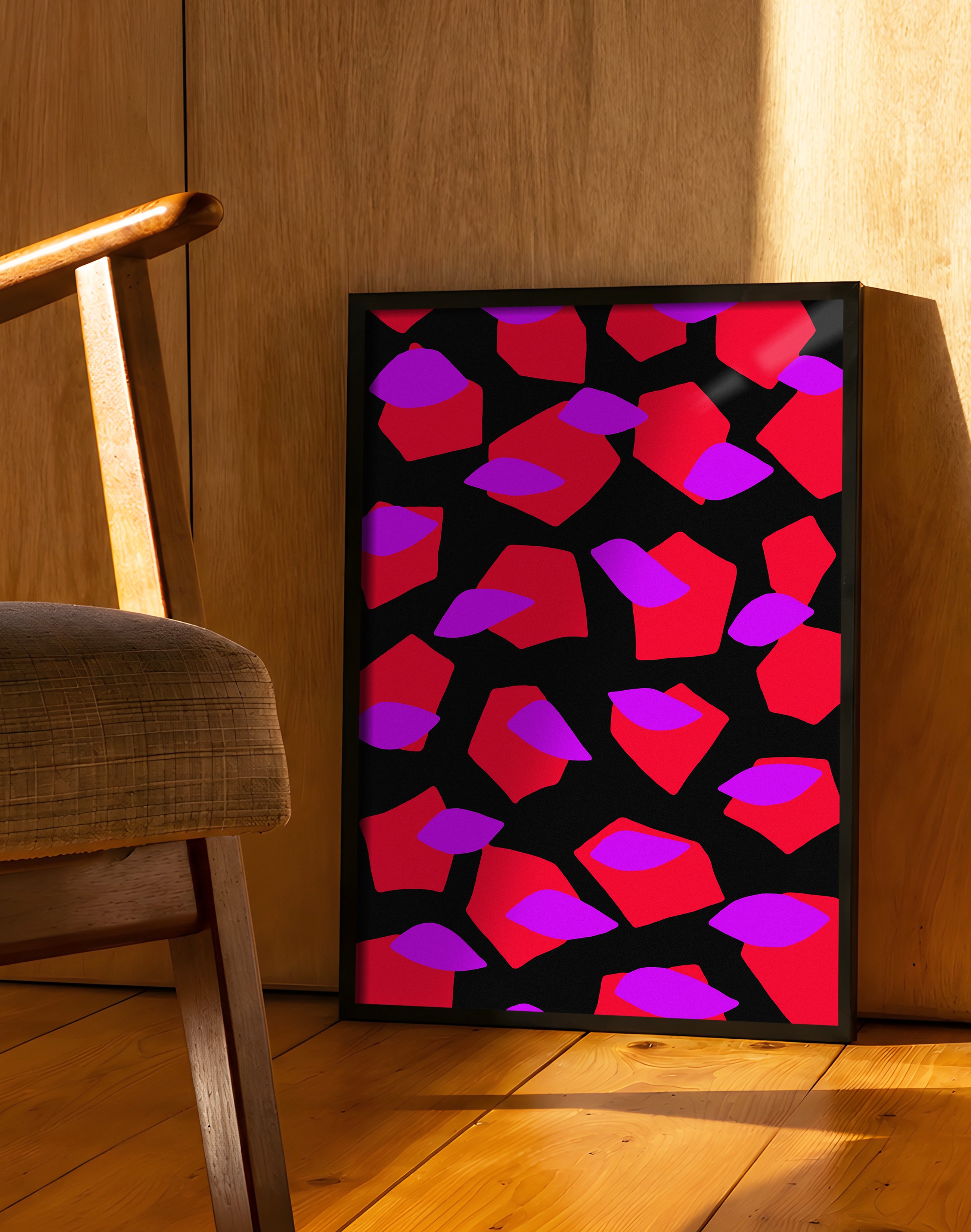Neon Petals Modern Duvar Tablosu – Kırmızı Mor Abstract Poster