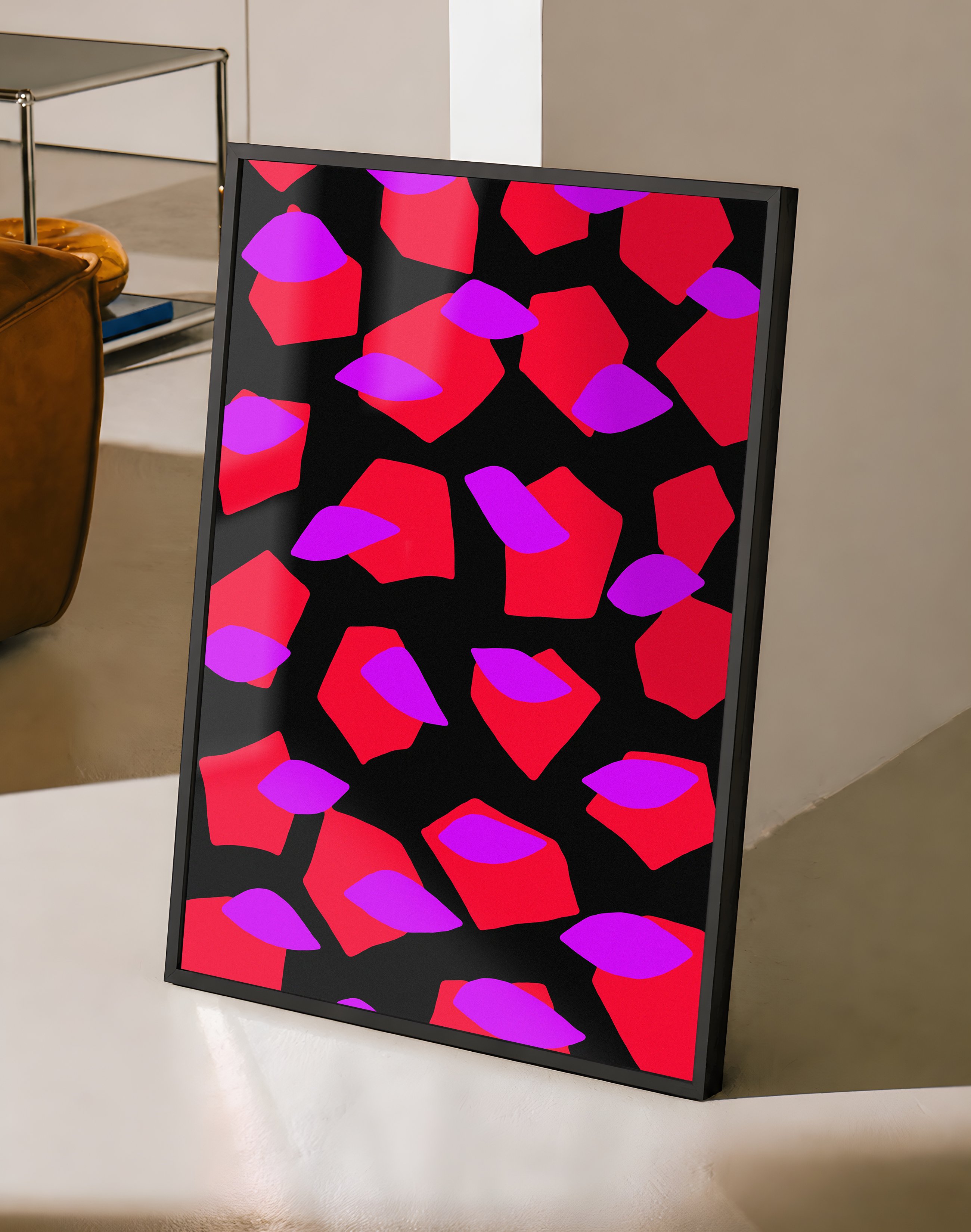 Neon Petals Modern Duvar Tablosu – Kırmızı Mor Abstract Poster