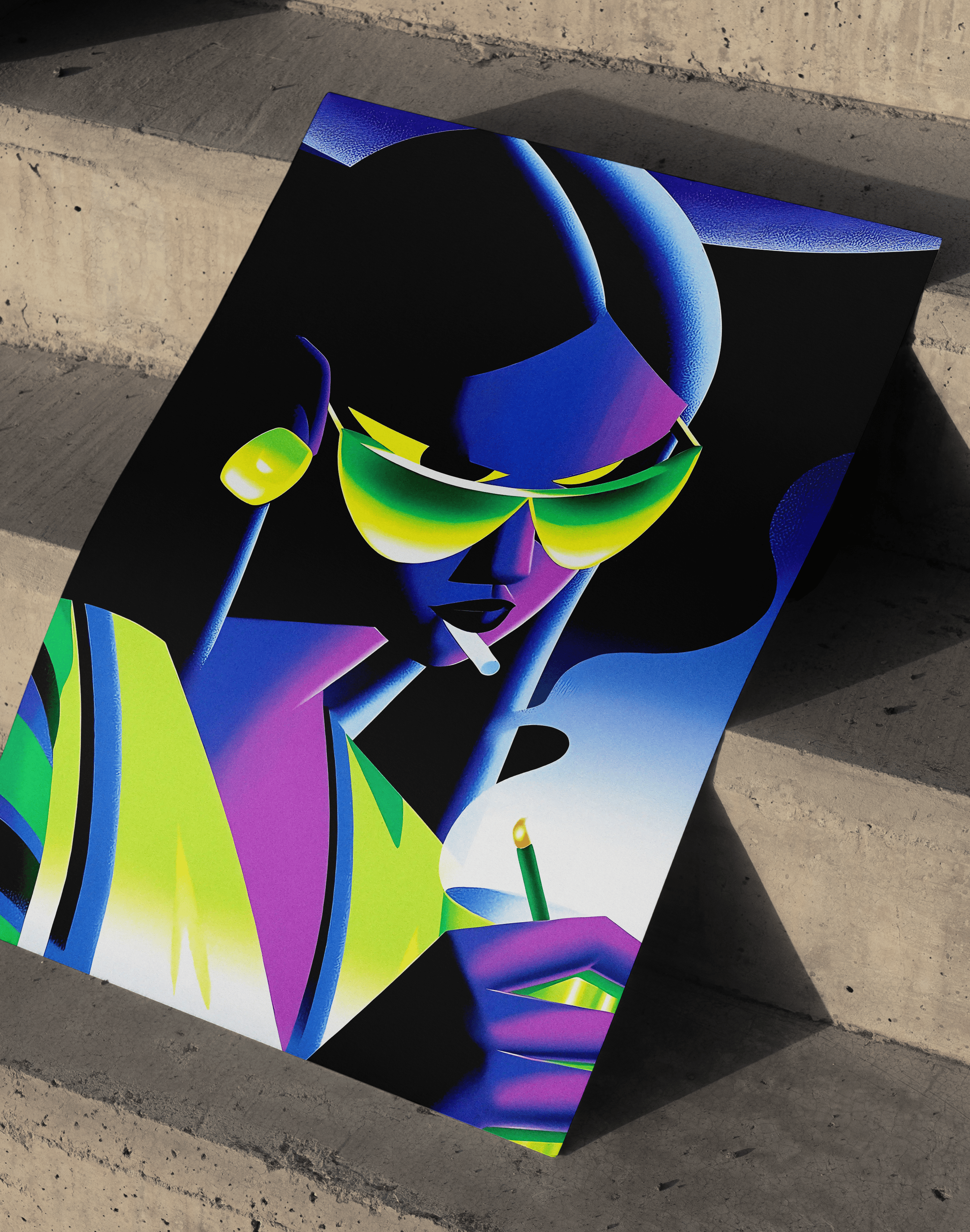 Neon Shade Modern Duvar Tablosu – Yeşil Mor Futuristik Anime Poster