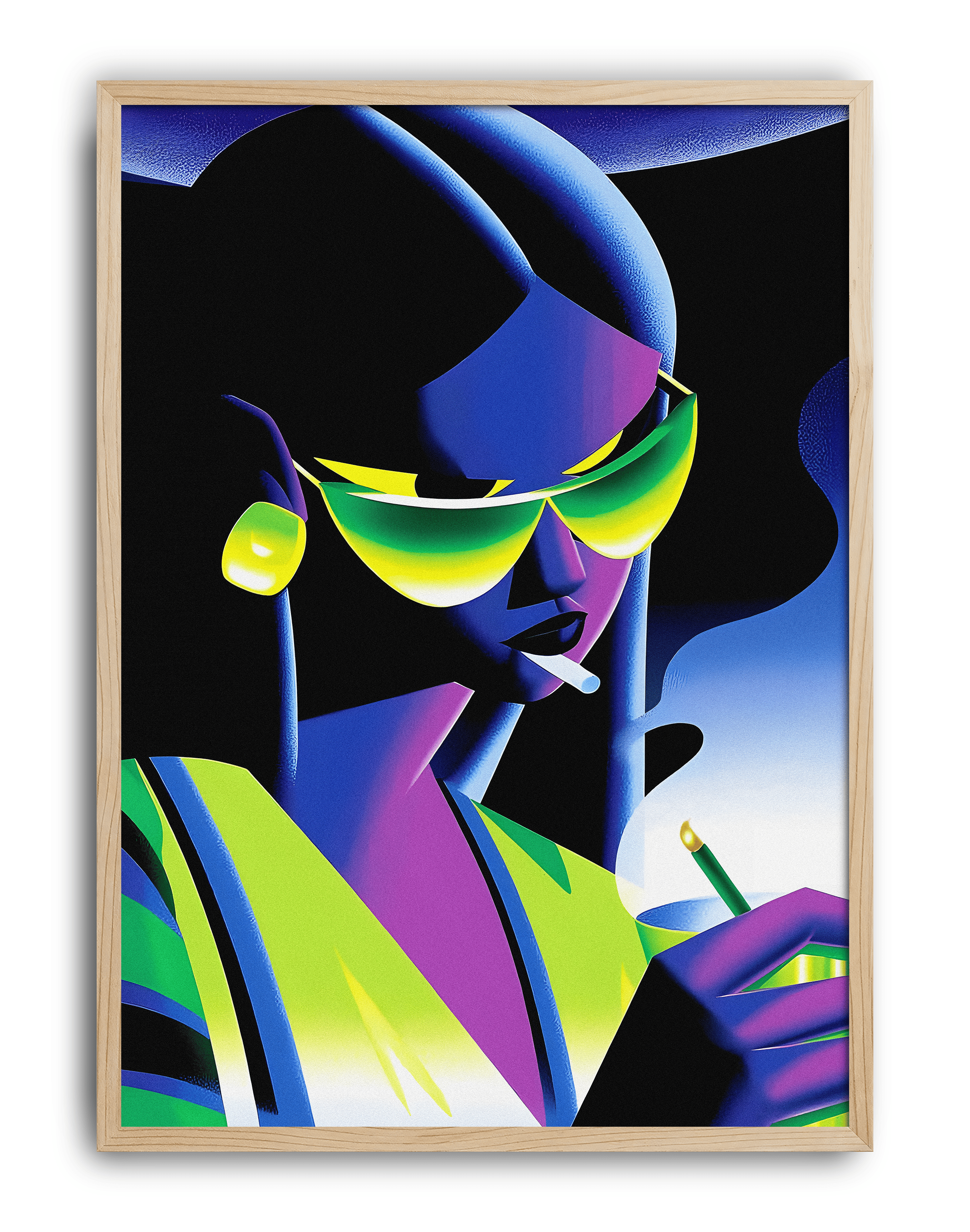 Neon Shade Modern Duvar Tablosu – Yeşil Mor Futuristik Anime Poster