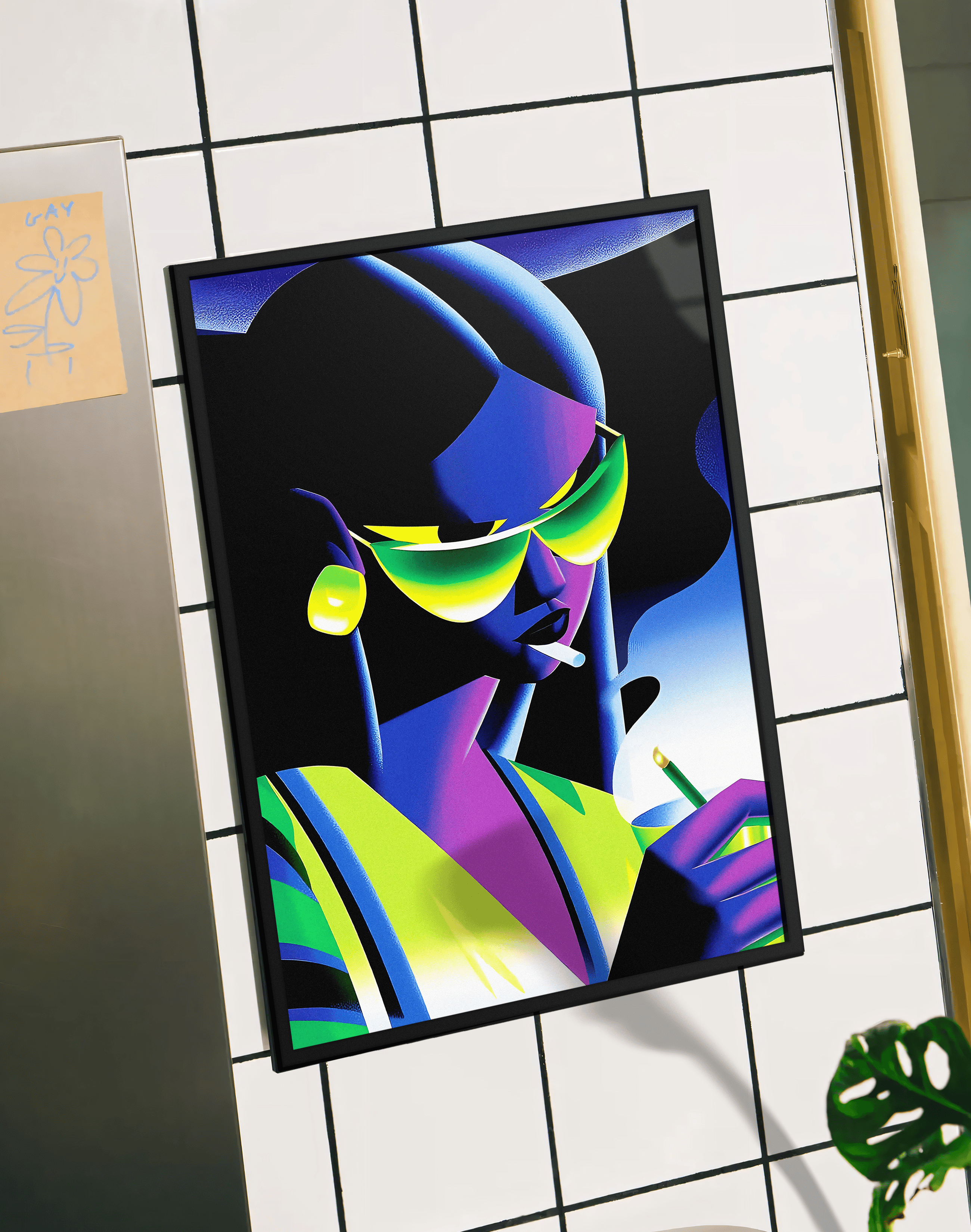 Neon Shade Modern Duvar Tablosu – Yeşil Mor Futuristik Anime Poster