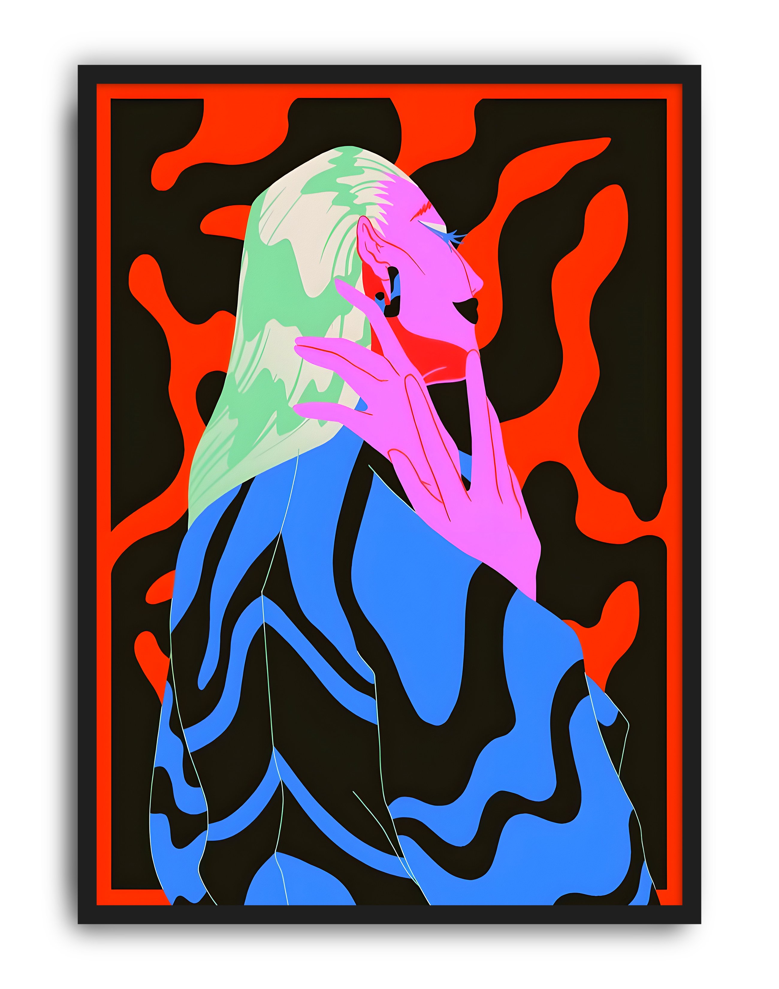 Neon Veil Modern Duvar Tablosu – Kırmızı Siyah Anime Poster