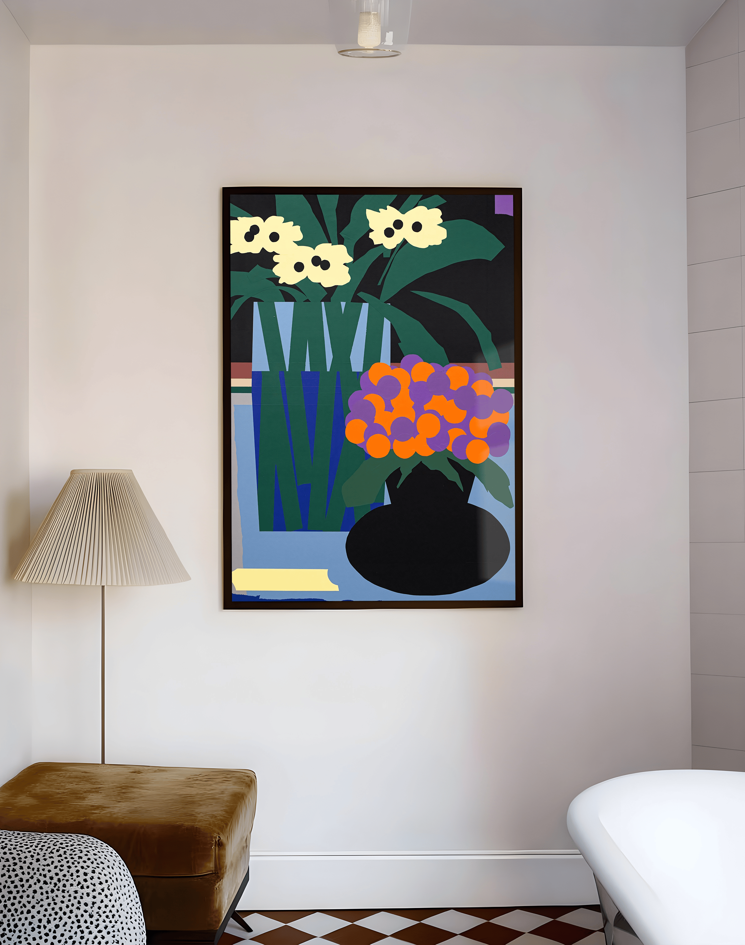 Night Garden Modern Duvar Tablosu – Renkli Botanik Vazo Poster