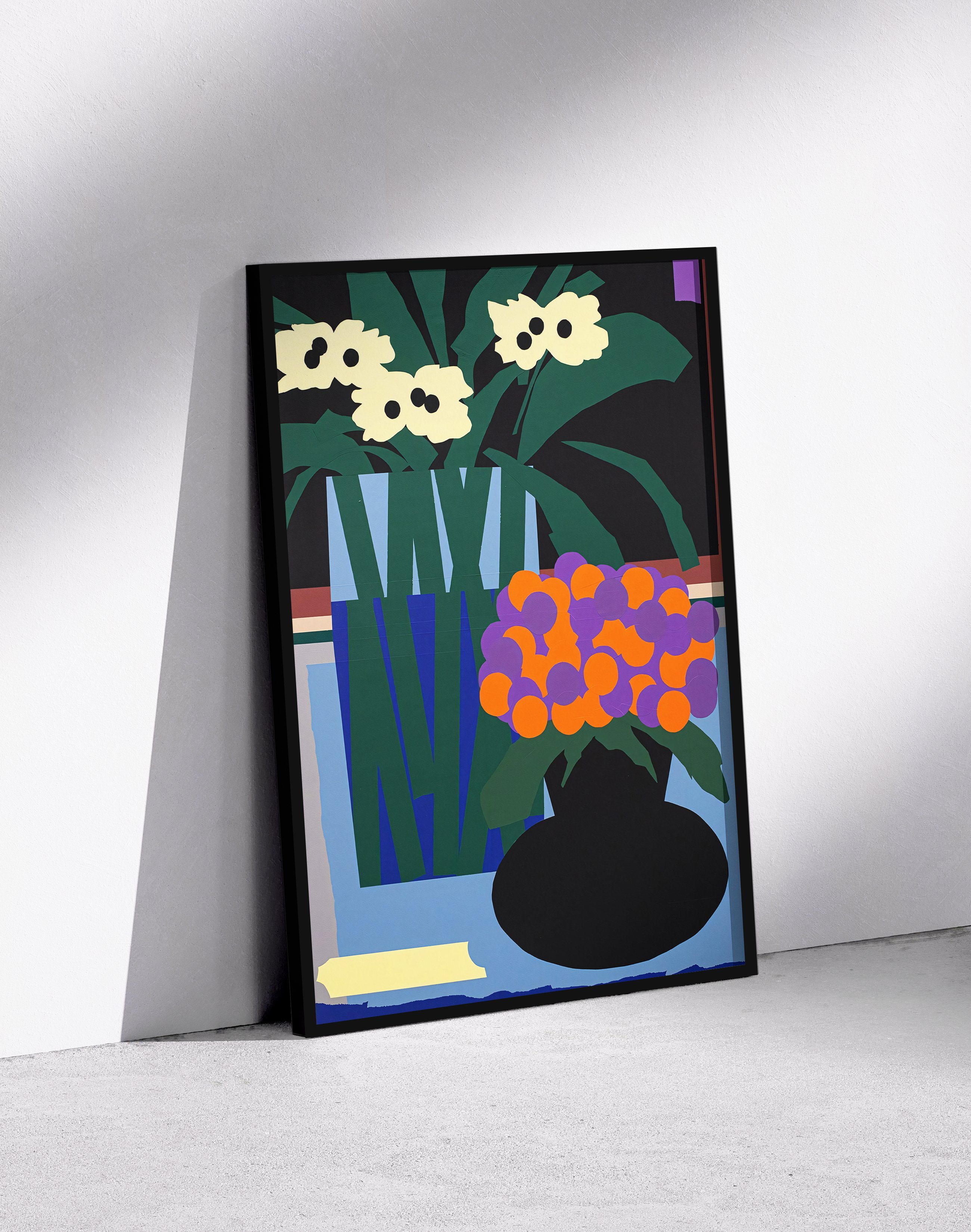 Night Garden Modern Duvar Tablosu – Renkli Botanik Vazo Poster