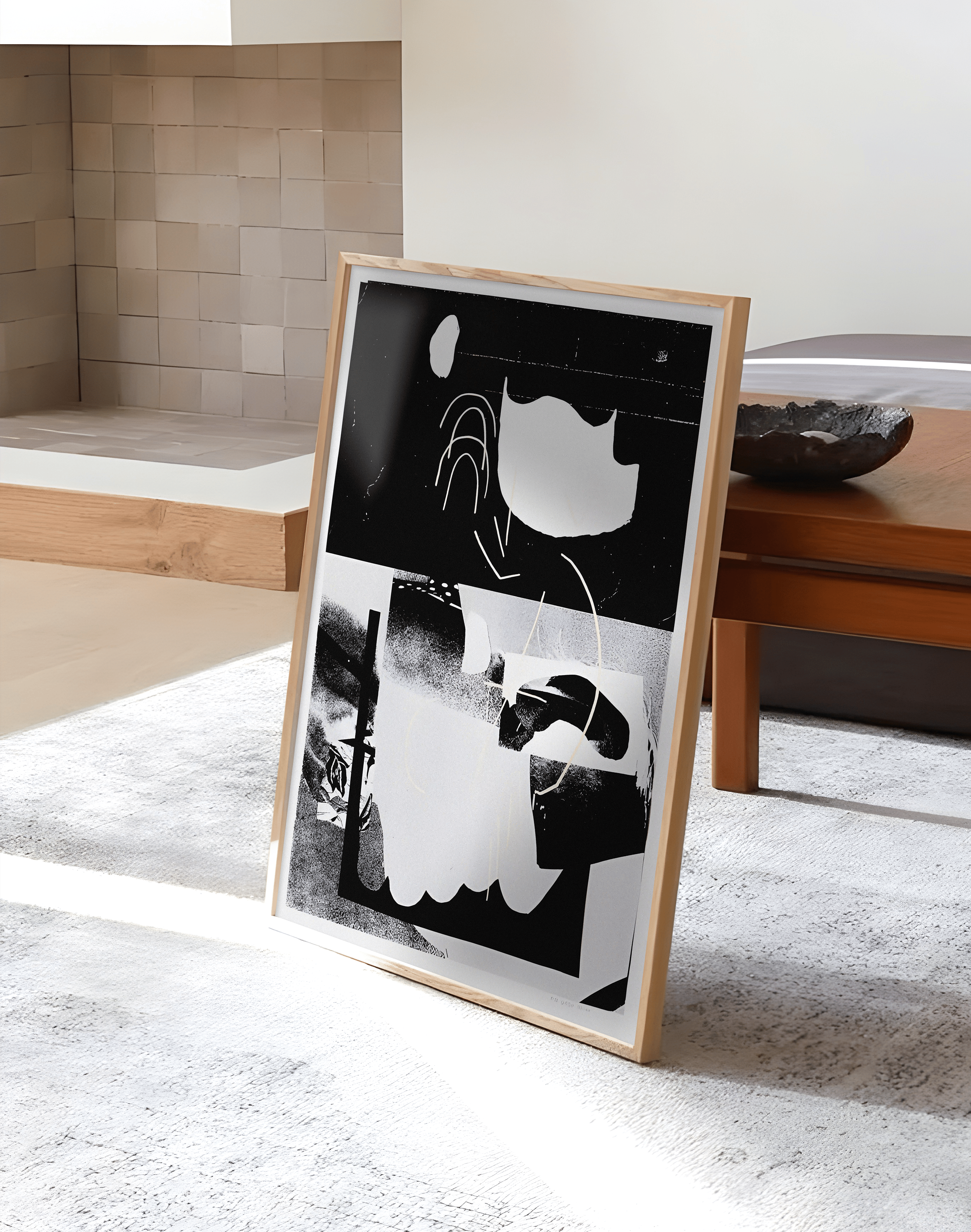 Noir Bloom Modern Duvar Tablosu – Siyah Beyaz Abstract Poster