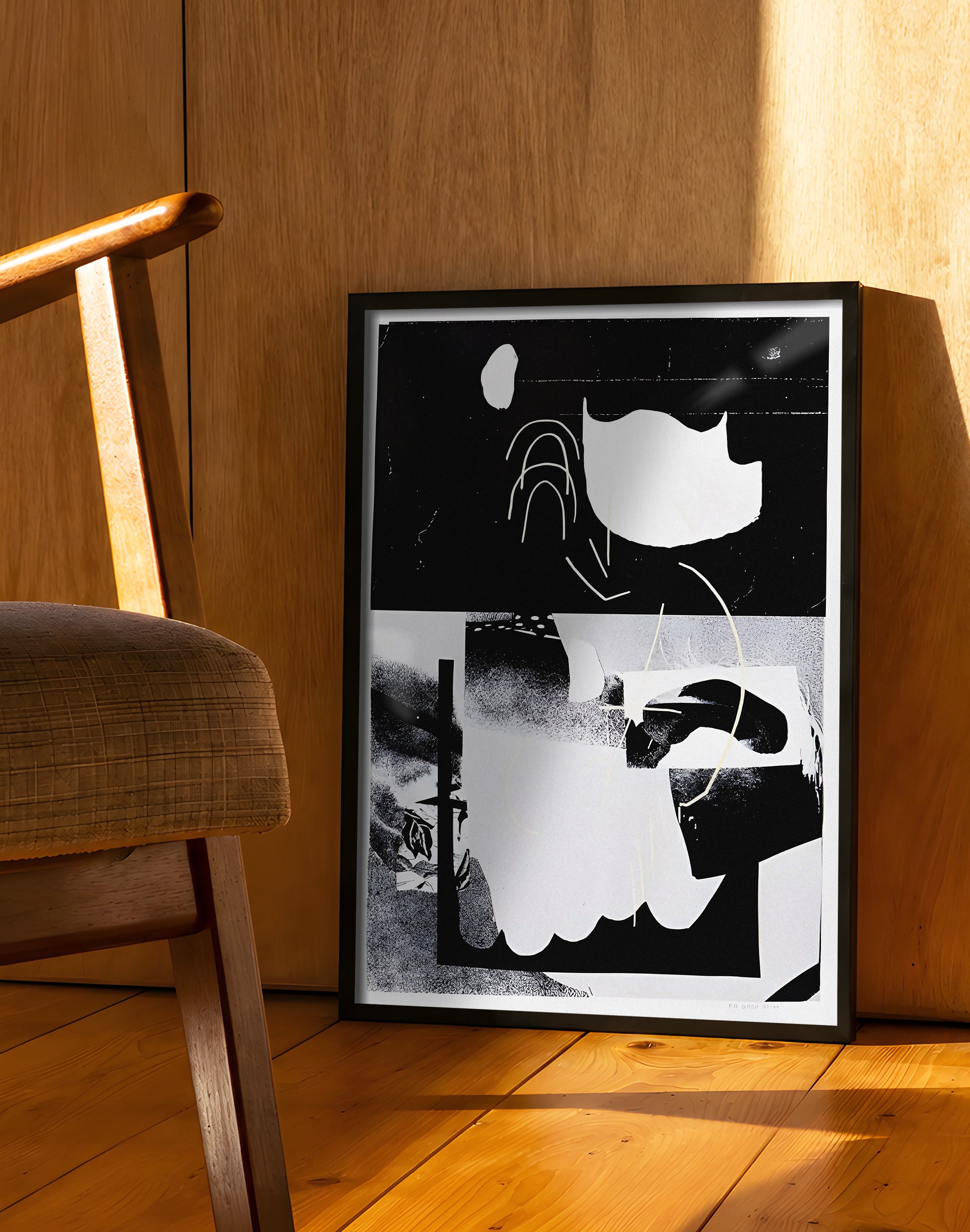 Noir Bloom Modern Duvar Tablosu – Siyah Beyaz Abstract Poster