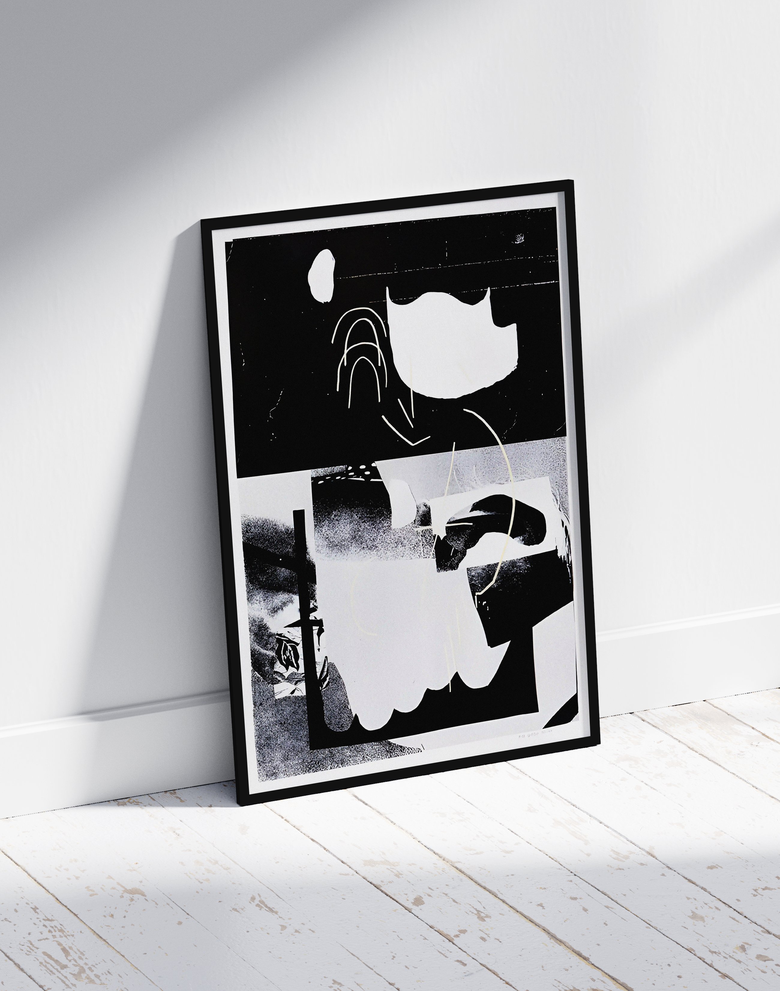Noir Bloom Modern Duvar Tablosu – Siyah Beyaz Abstract Poster