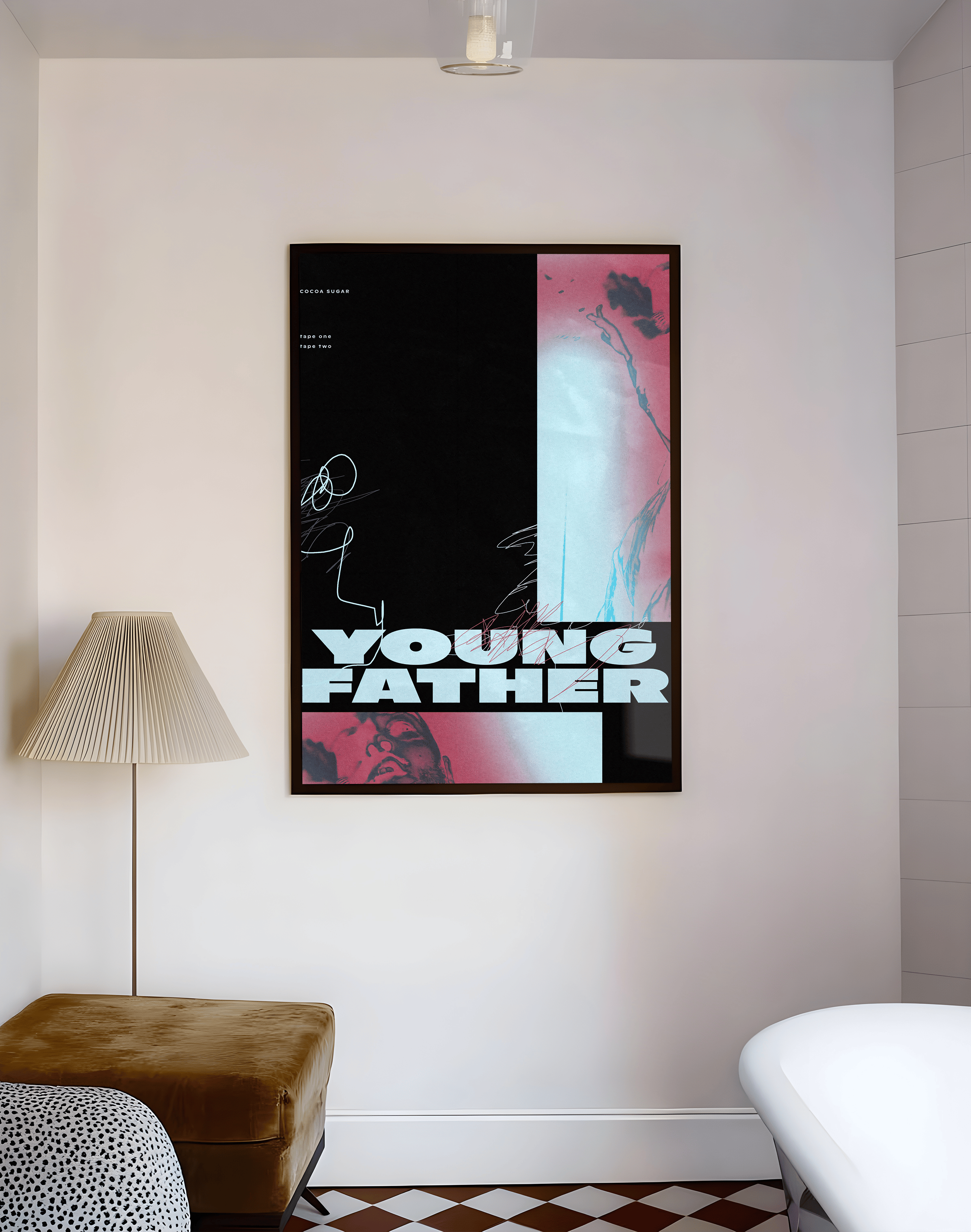 Noir Father Modern Duvar Tablosu – Siyah Pembe Tipografik Portre Poster