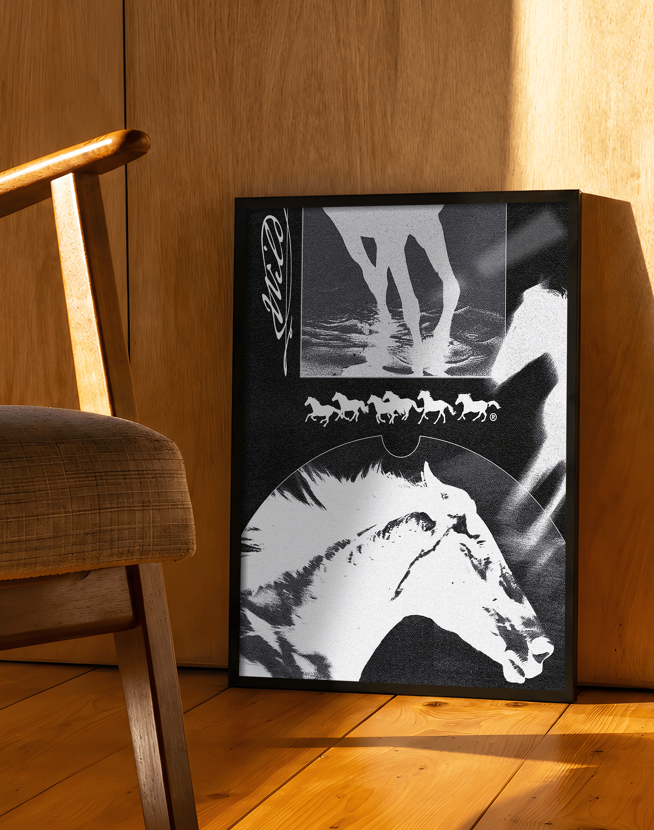 Noir Horse Modern Duvar Tablosu – Siyah Beyaz At Kolaj Poster