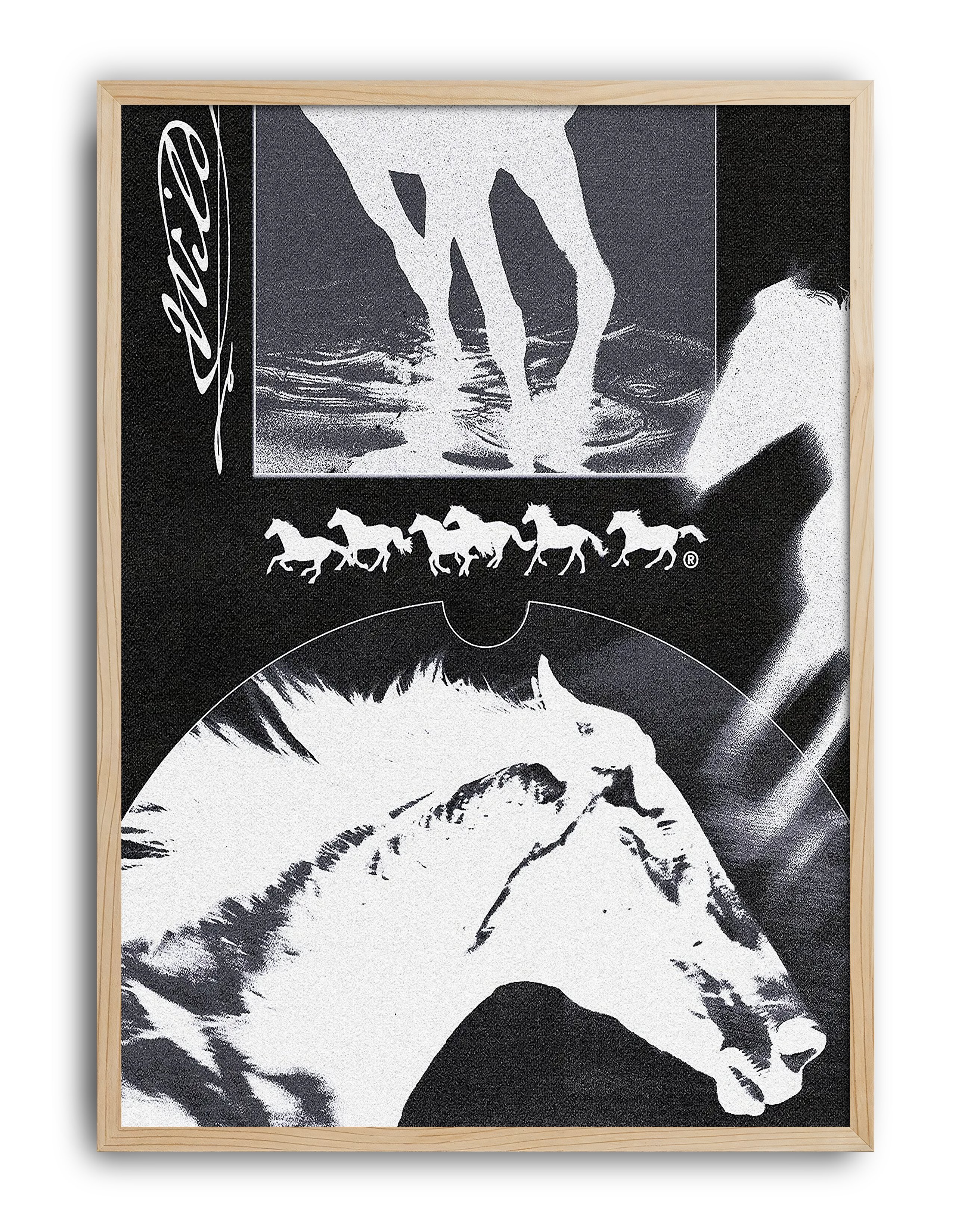 Noir Horse Modern Duvar Tablosu – Siyah Beyaz At Kolaj Poster