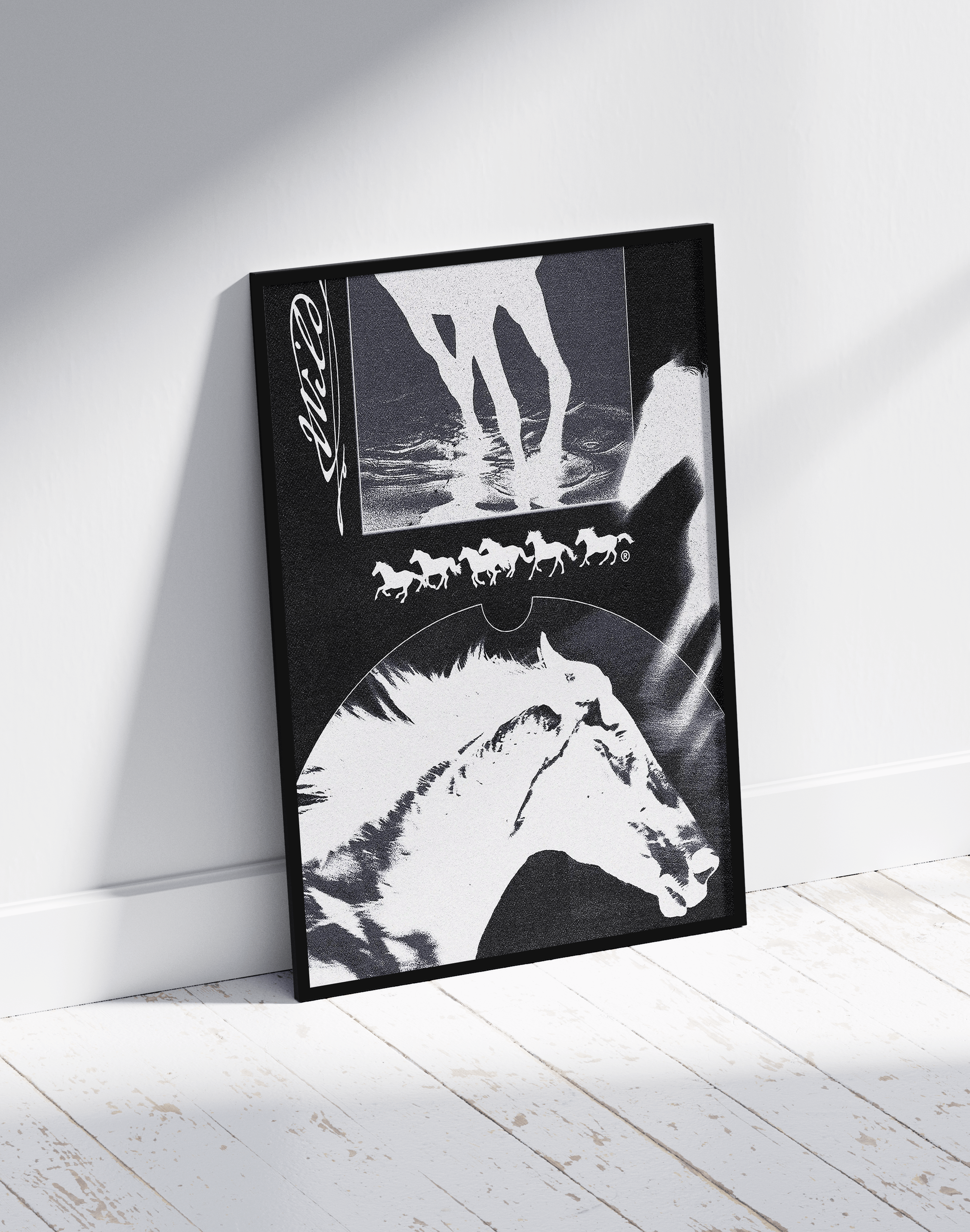 Noir Horse Modern Duvar Tablosu – Siyah Beyaz At Kolaj Poster