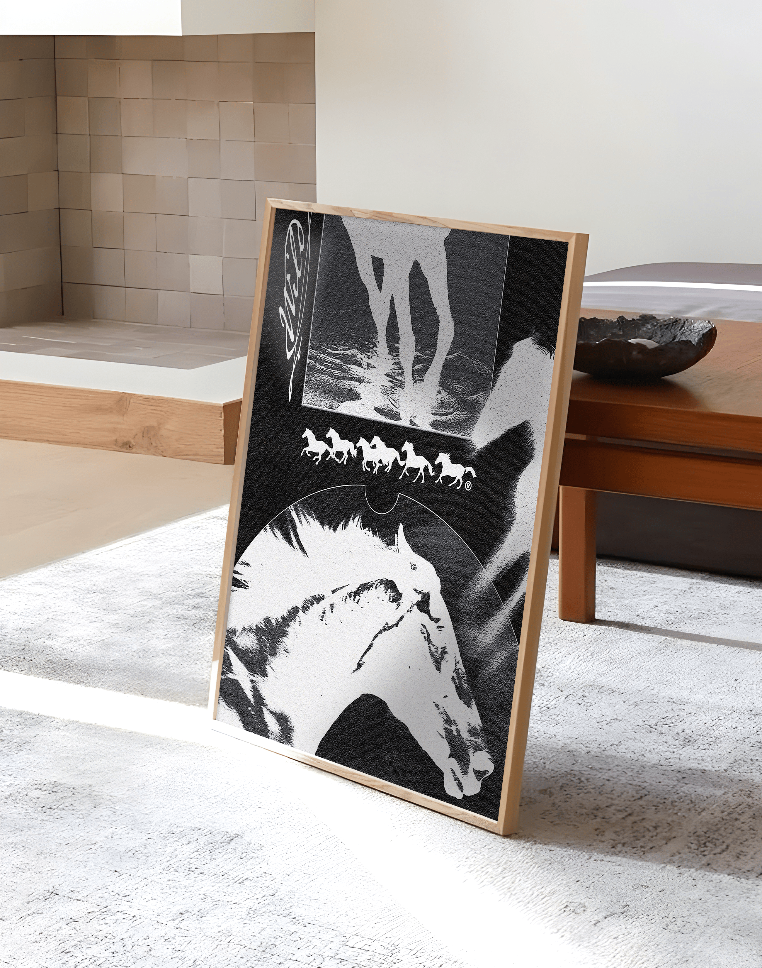 Noir Horse Modern Duvar Tablosu – Siyah Beyaz At Kolaj Poster