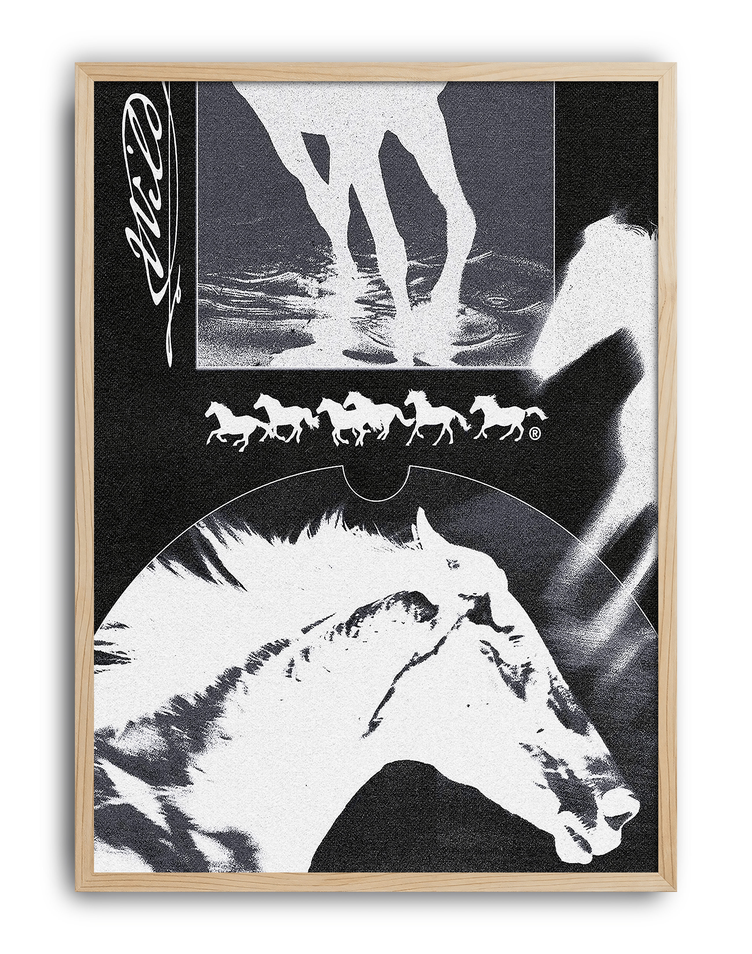 Noir Horse Modern Duvar Tablosu – Siyah Beyaz At Kolaj Poster