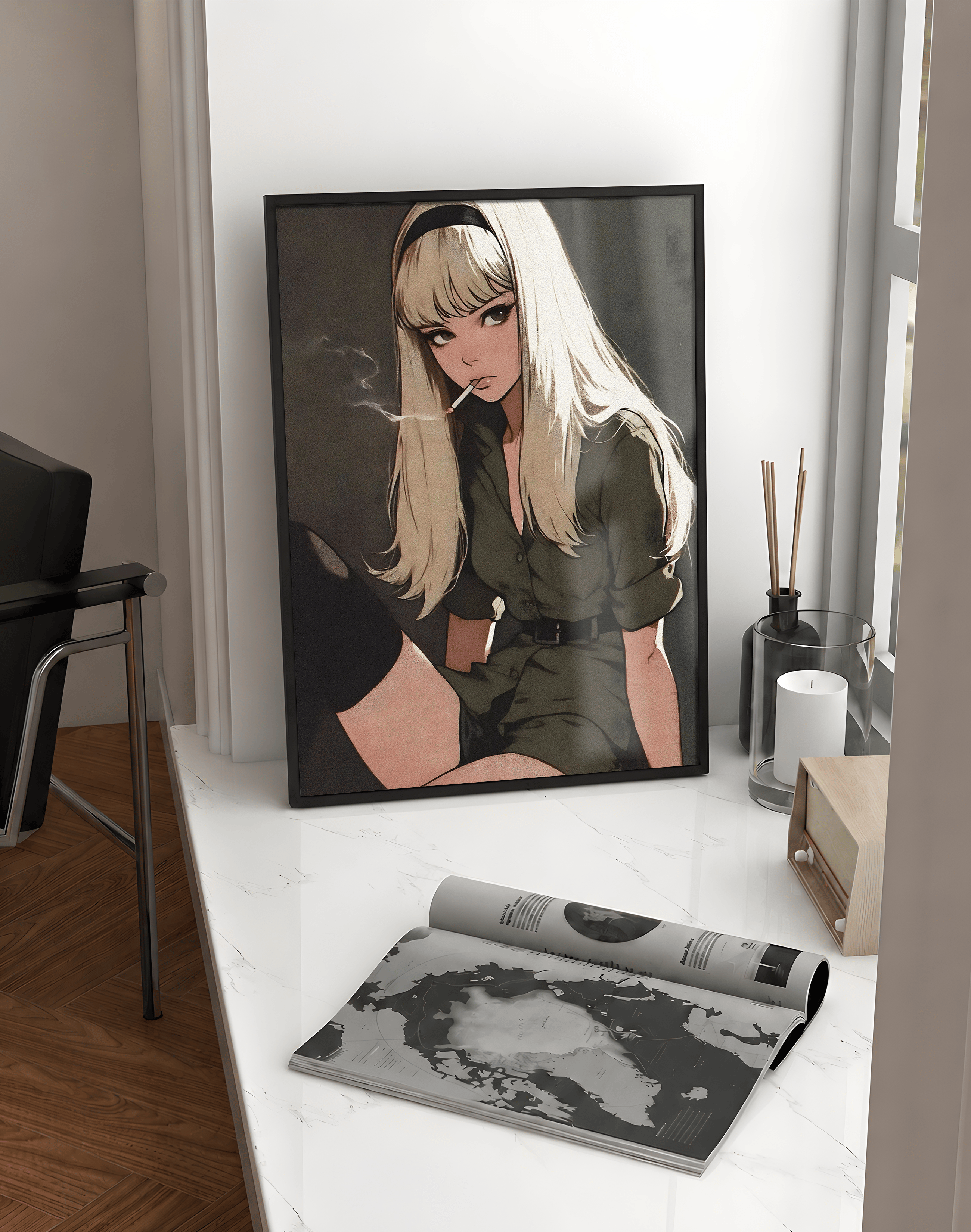 Noir Muse Modern Duvar Tablosu – Vintage Anime Kadın Poster