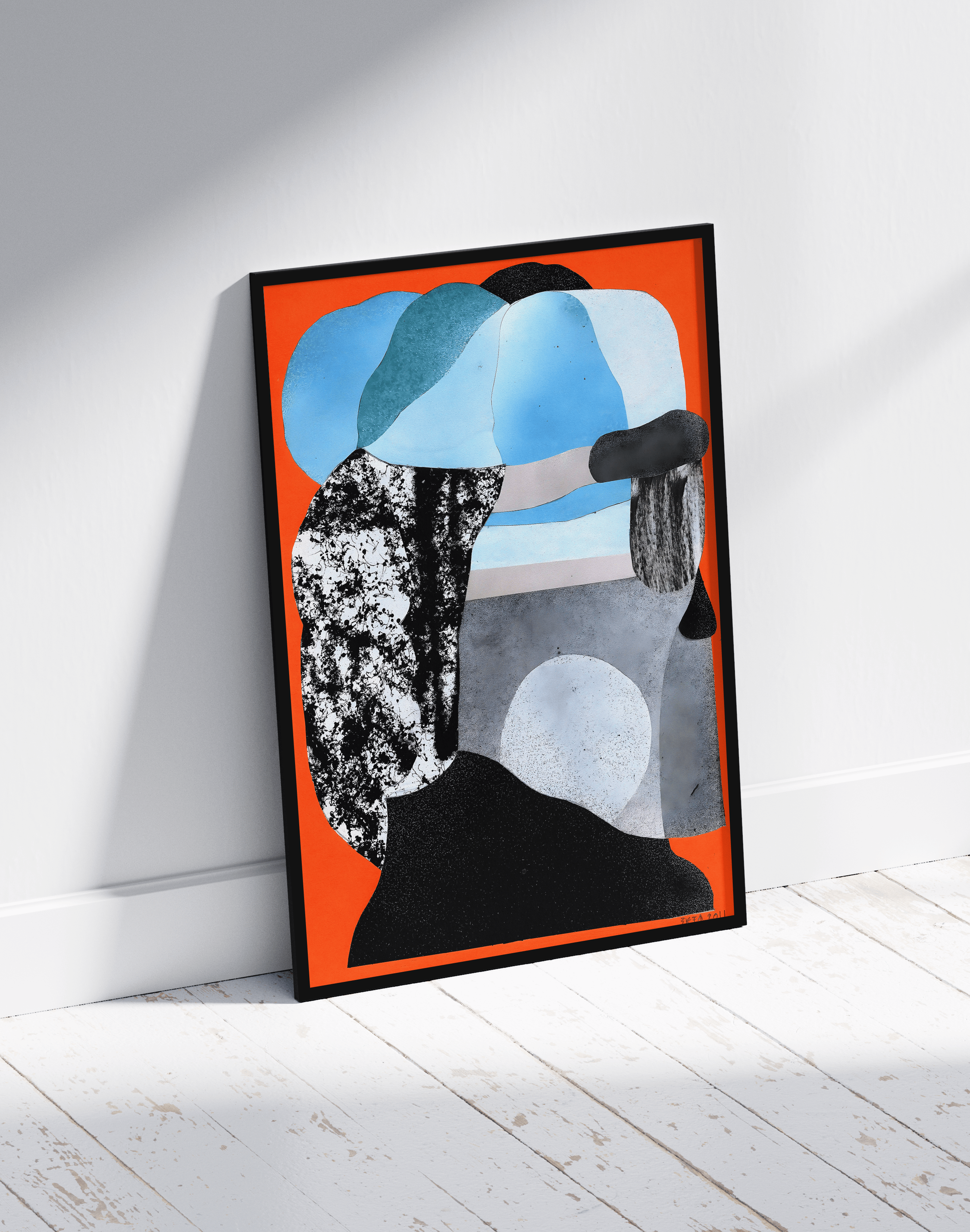 Orange Memory Modern Duvar Tablosu – Turuncu Mavi Abstract Portre Poster