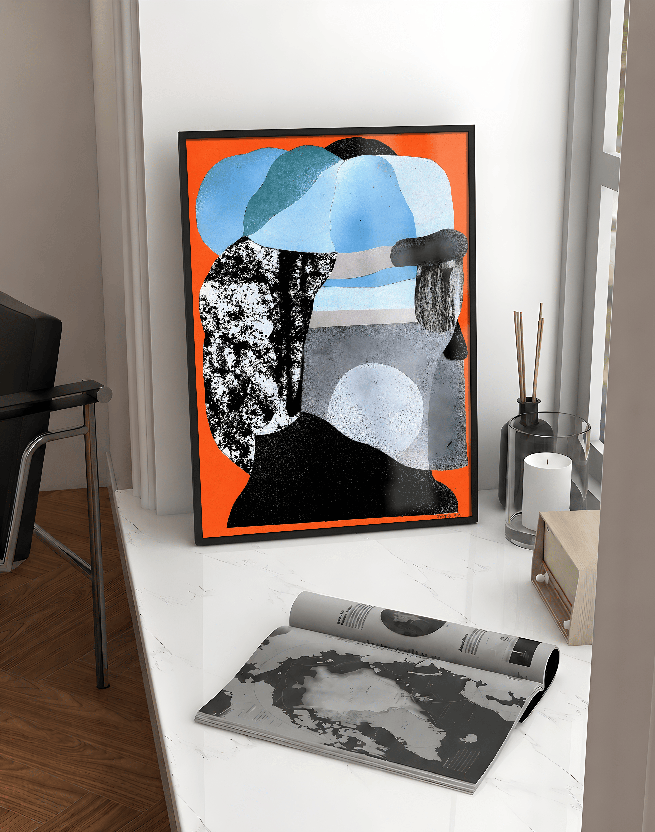 Orange Memory Modern Duvar Tablosu – Turuncu Mavi Abstract Portre Poster