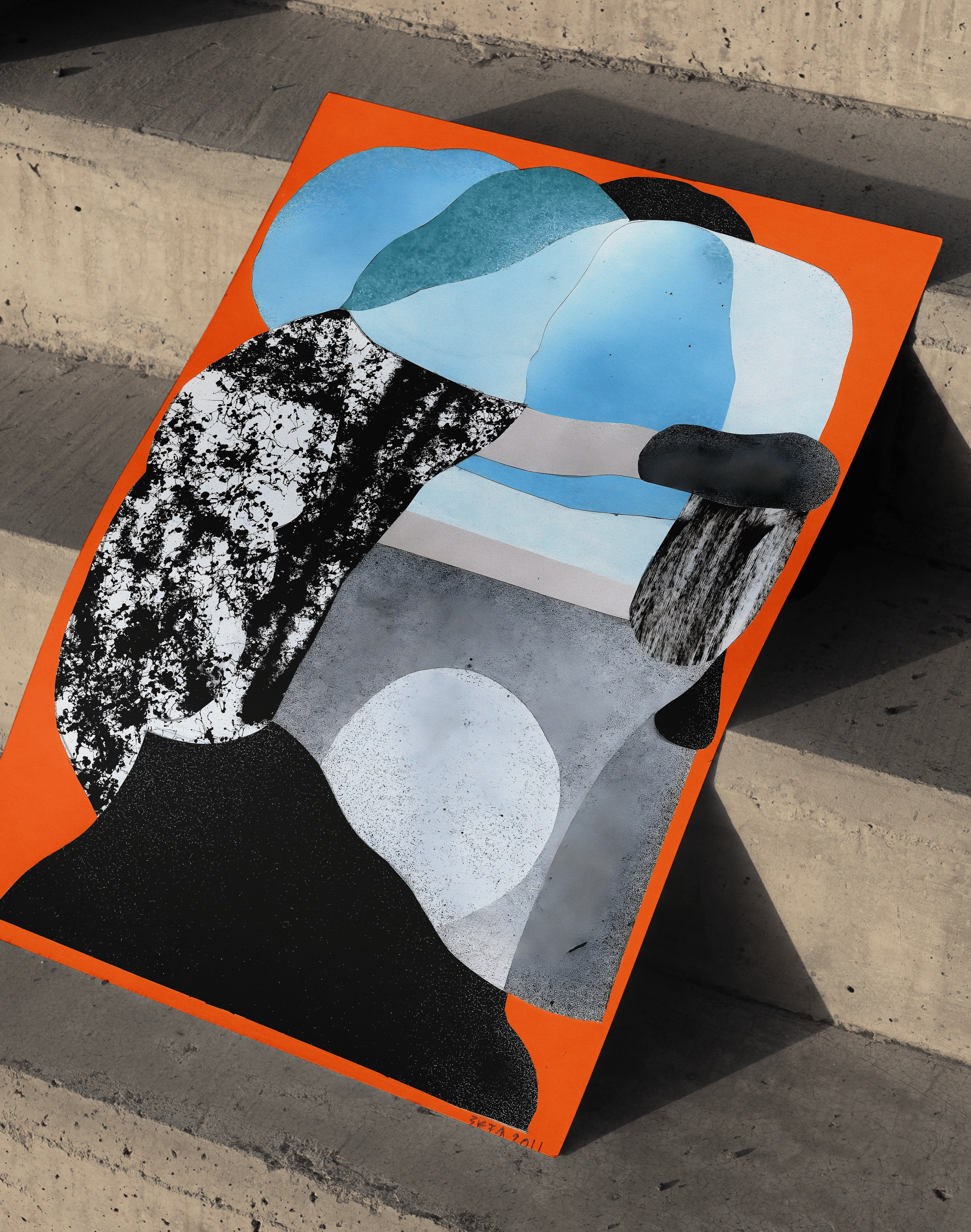 Orange Memory Modern Duvar Tablosu – Turuncu Mavi Abstract Portre Poster