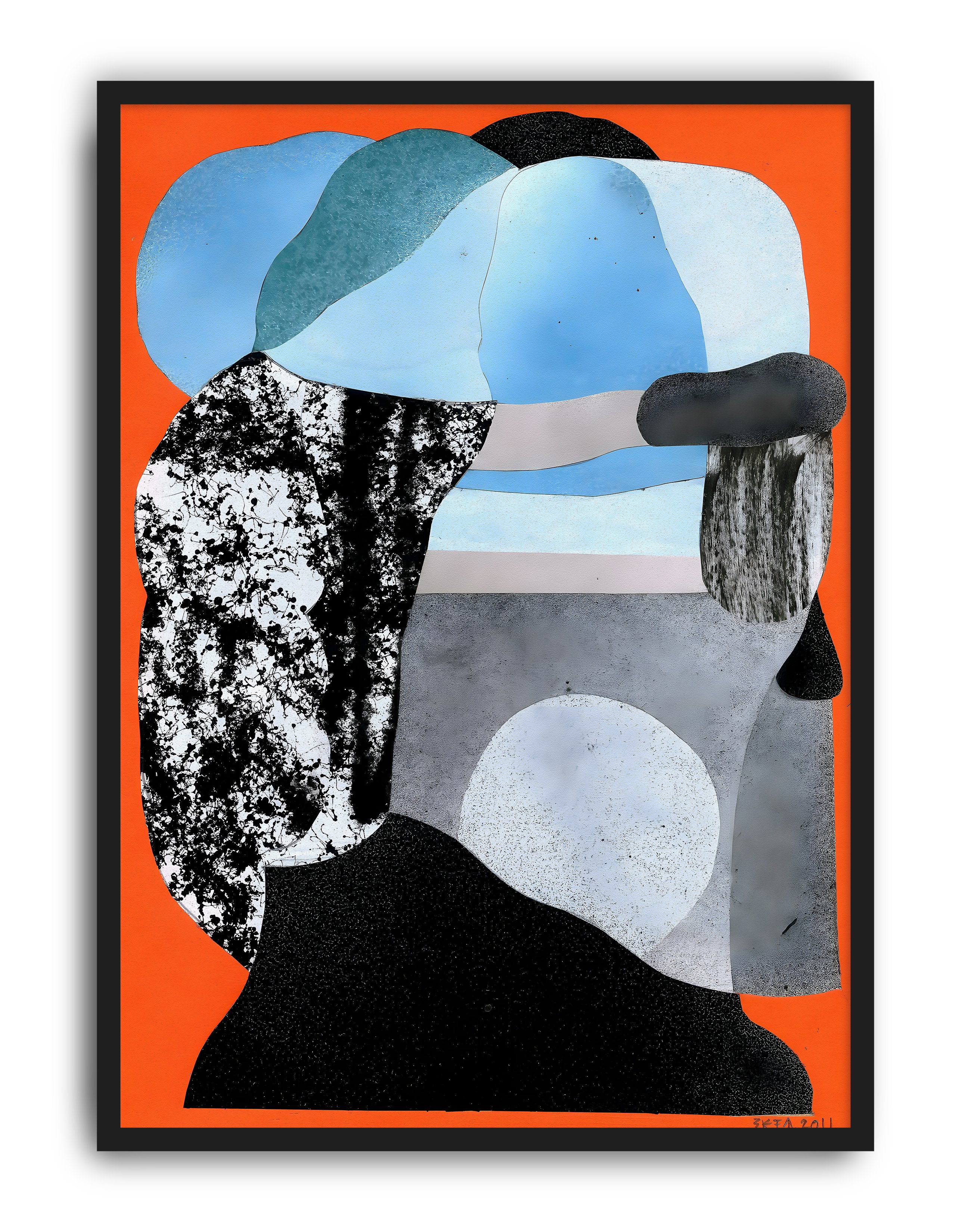 Orange Memory Modern Duvar Tablosu – Turuncu Mavi Abstract Portre Poster