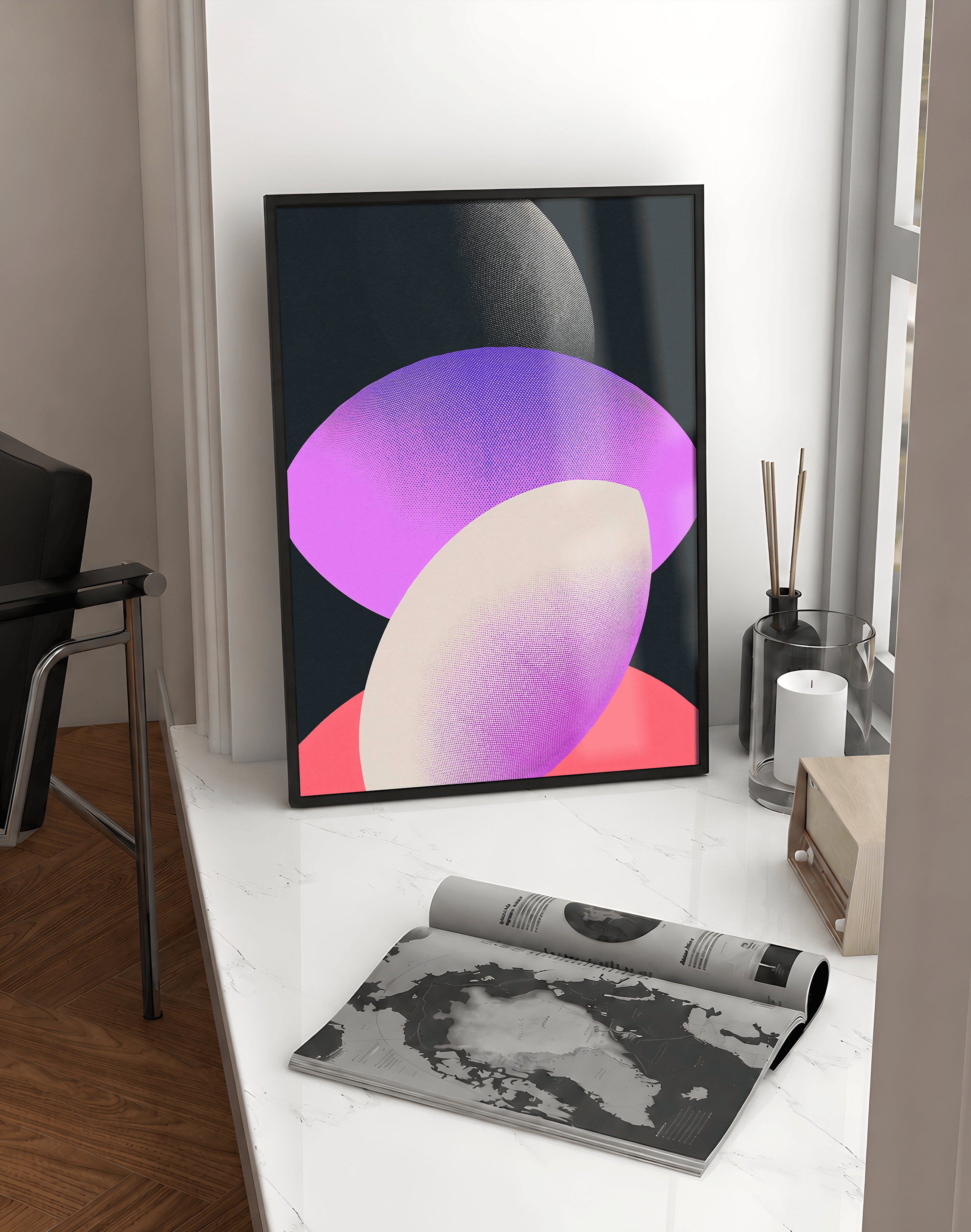 Orbital Layers Modern Duvar Tablosu – Siyah Zeminli Geometrik Abstract Poster