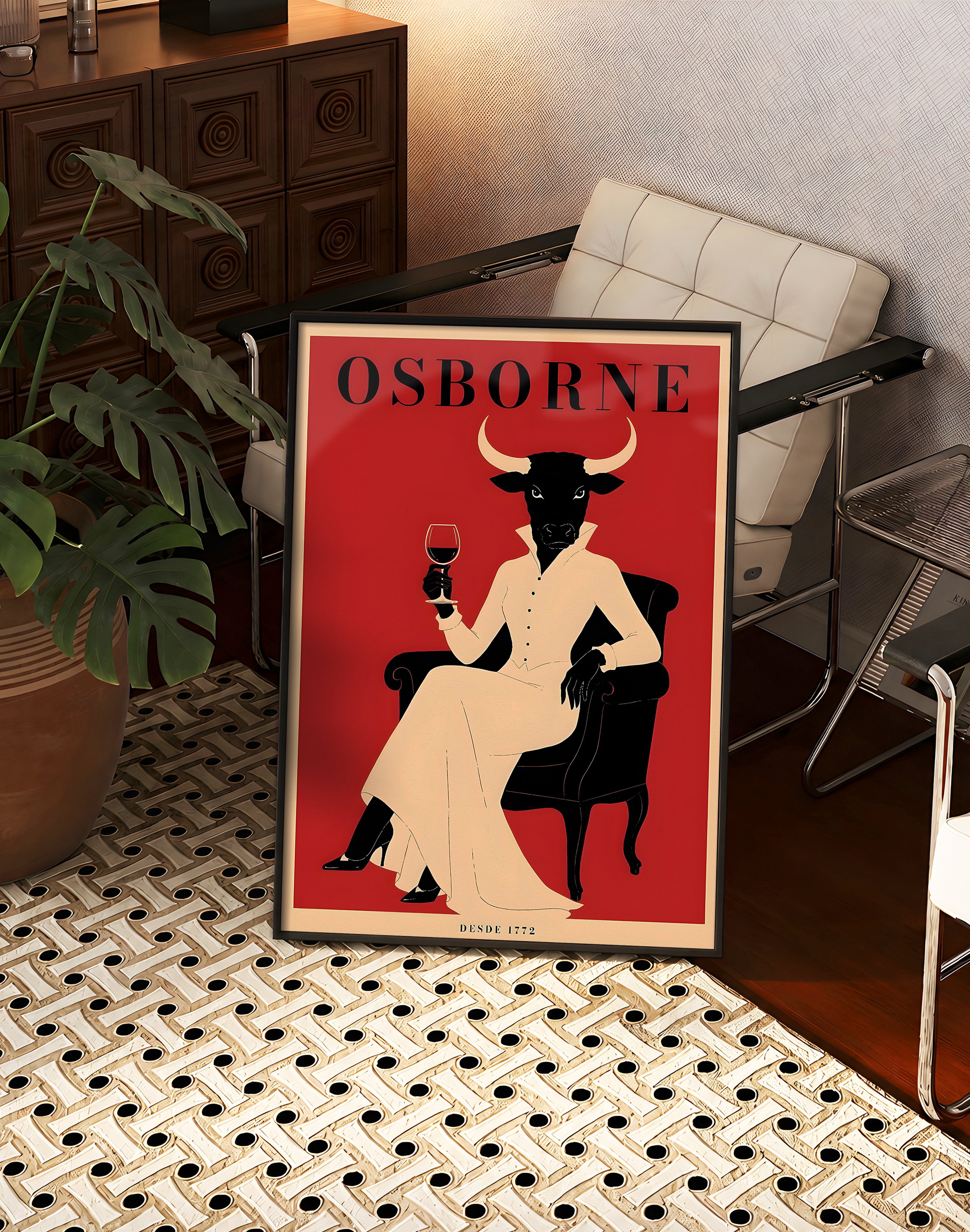 Osborne Rouge Vintage Duvar Tablosu – Kırmızı Boğa Figüratif Poster