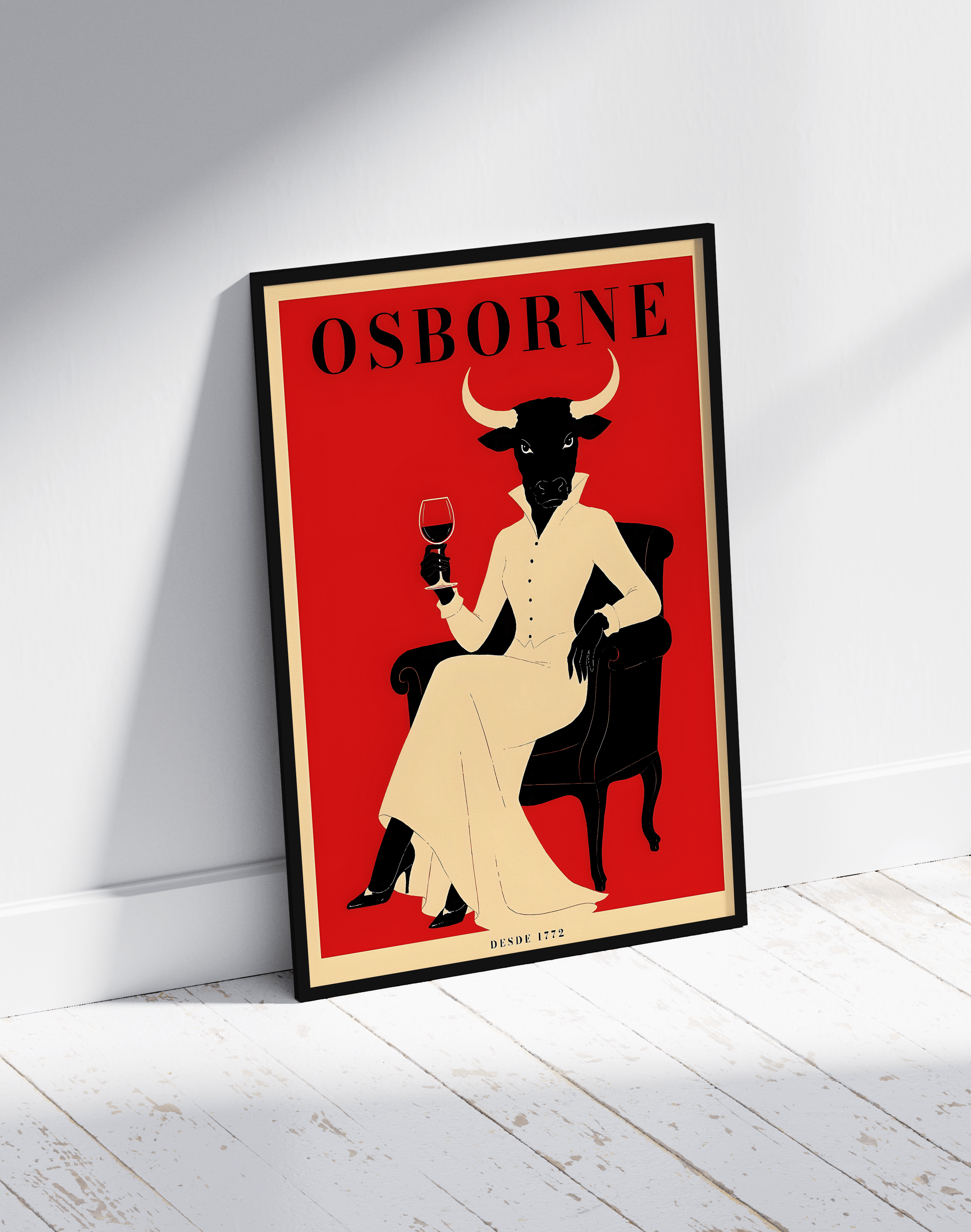 Osborne Rouge Vintage Duvar Tablosu – Kırmızı Boğa Figüratif Poster