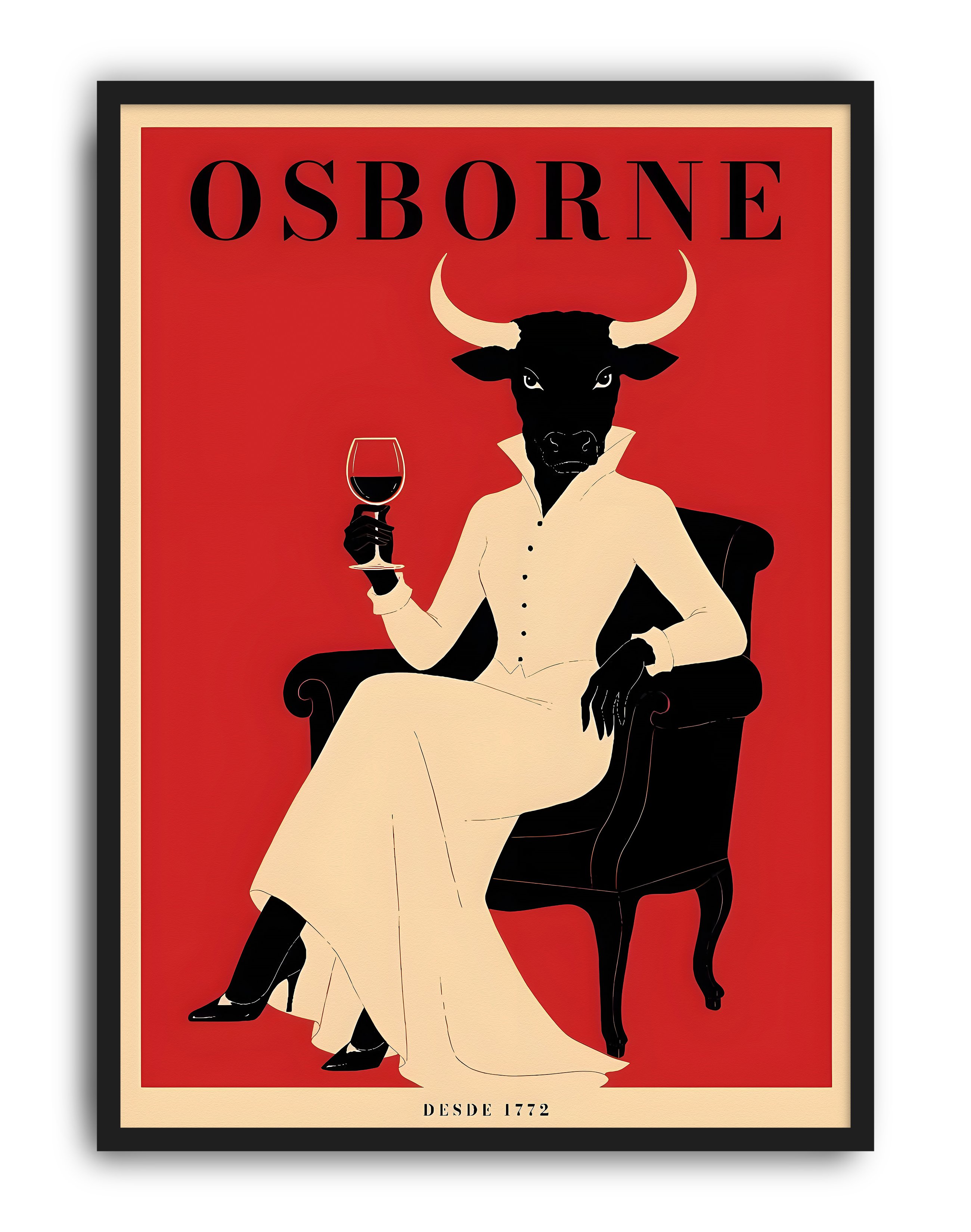 Osborne Rouge Vintage Duvar Tablosu – Kırmızı Boğa Figüratif Poster