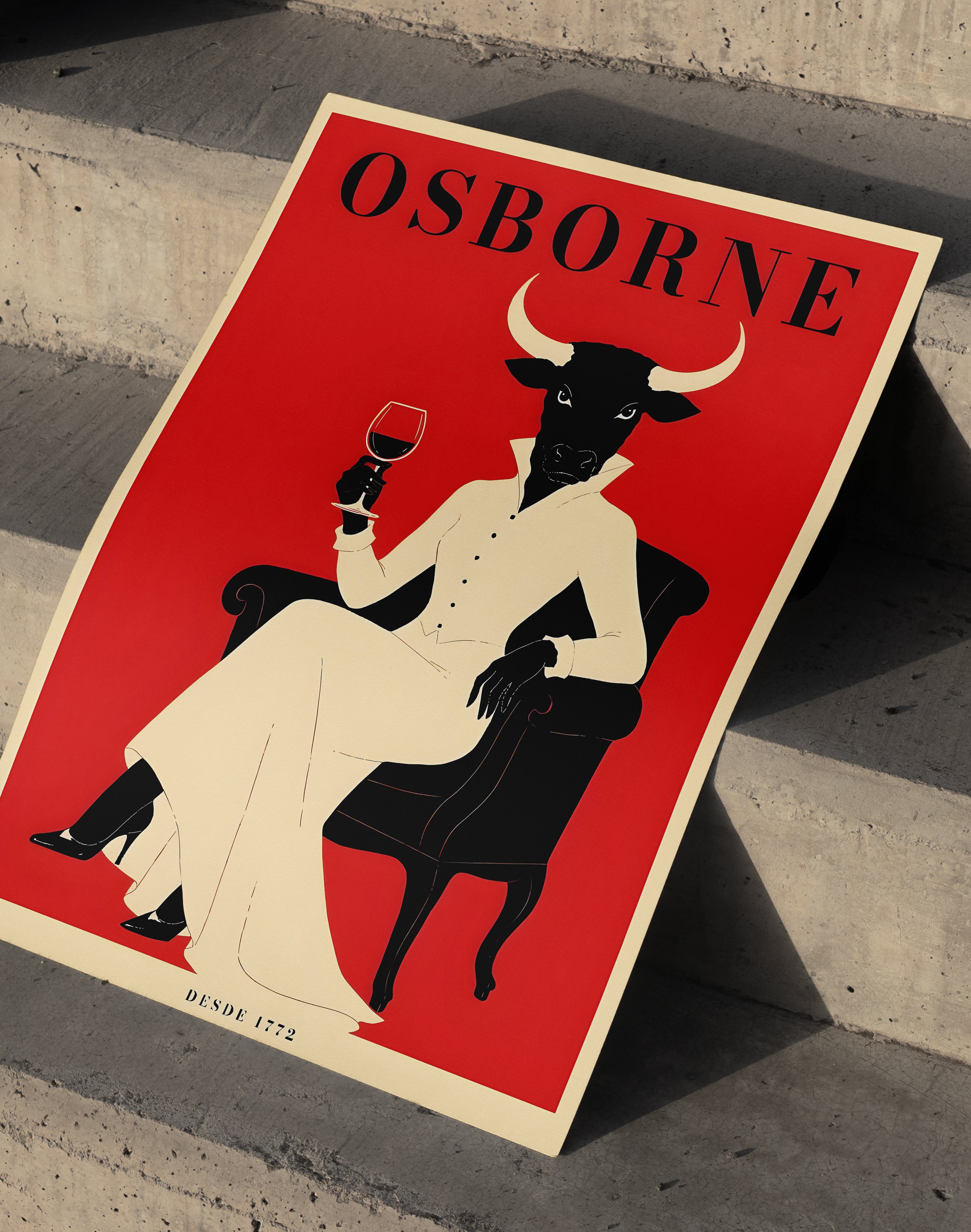 Osborne Rouge Vintage Duvar Tablosu – Kırmızı Boğa Figüratif Poster