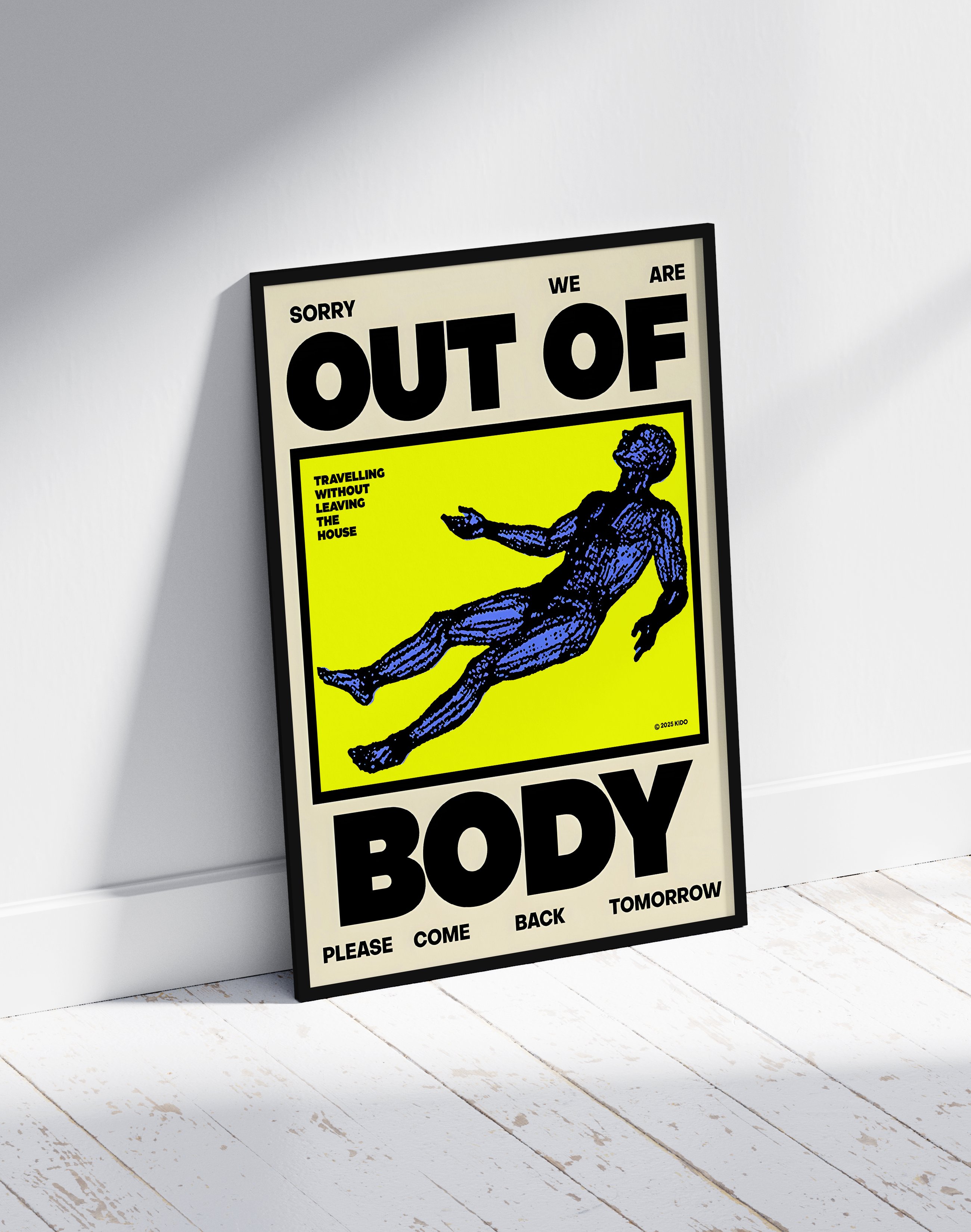 Out of Body Modern Duvar Tablosu – Sarı Siyah Tipografik Poster