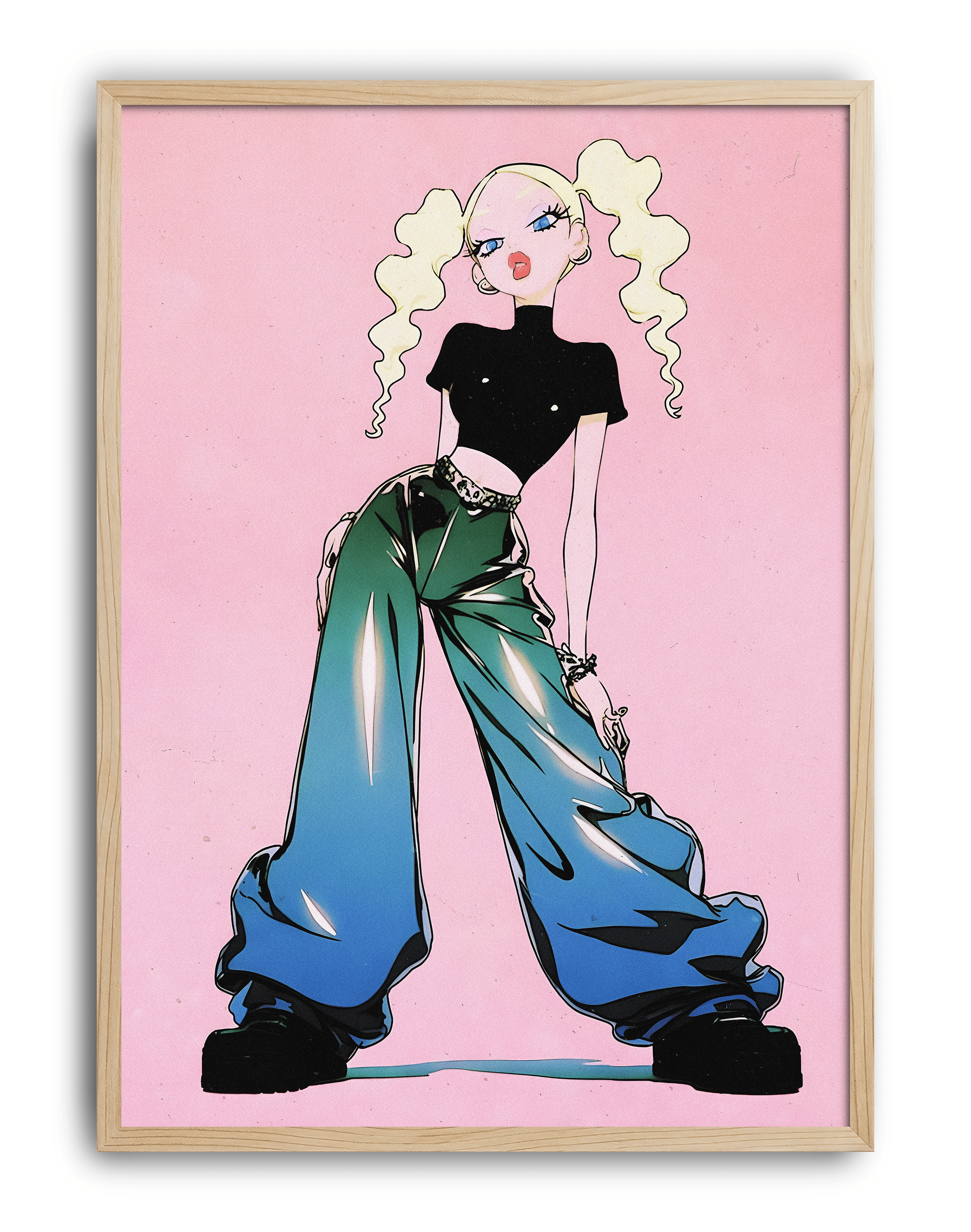 Pastel Rebel Modern Duvar Tablosu – Pembe Anime Fashion Poster