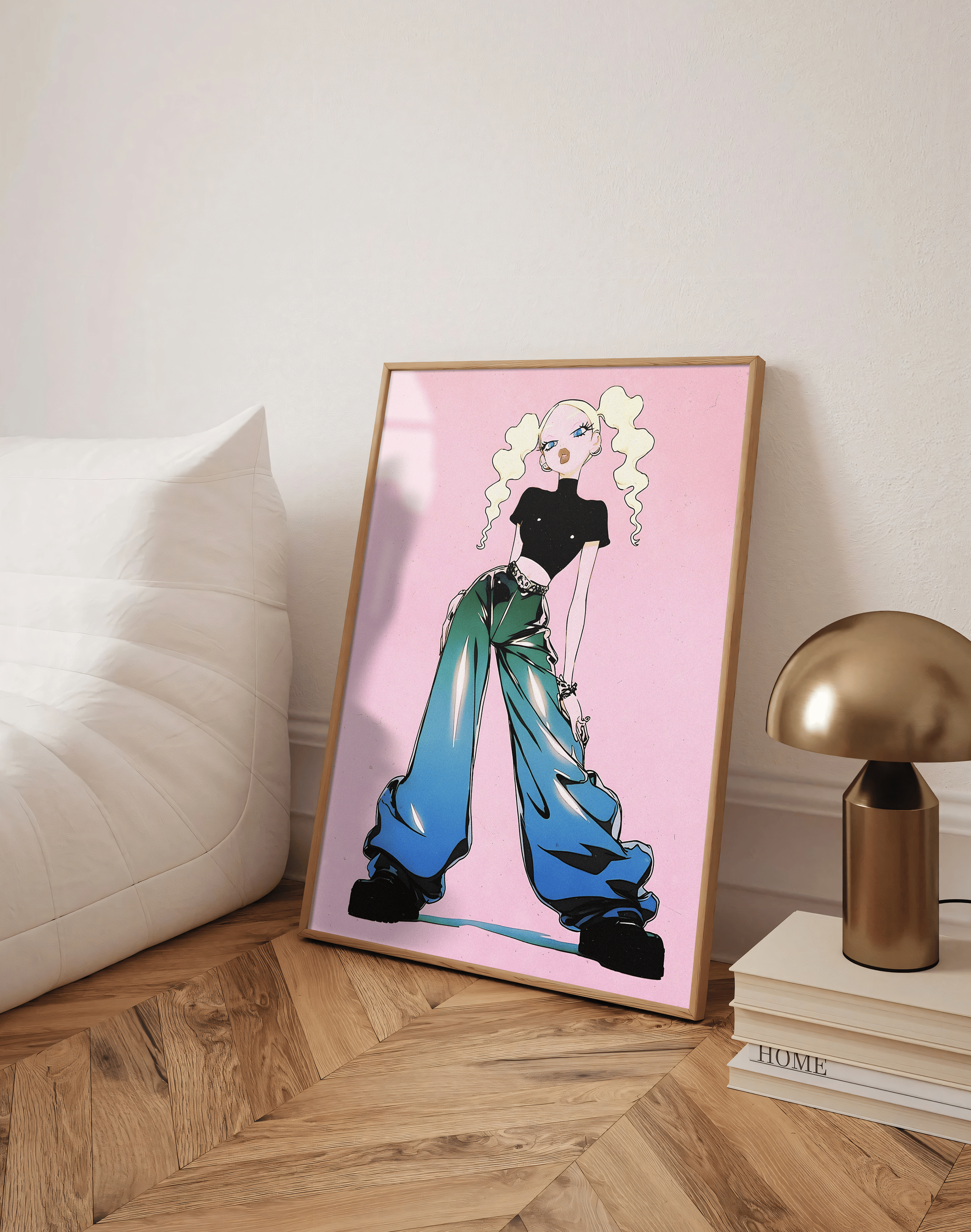 Pastel Rebel Modern Duvar Tablosu – Pembe Anime Fashion Poster