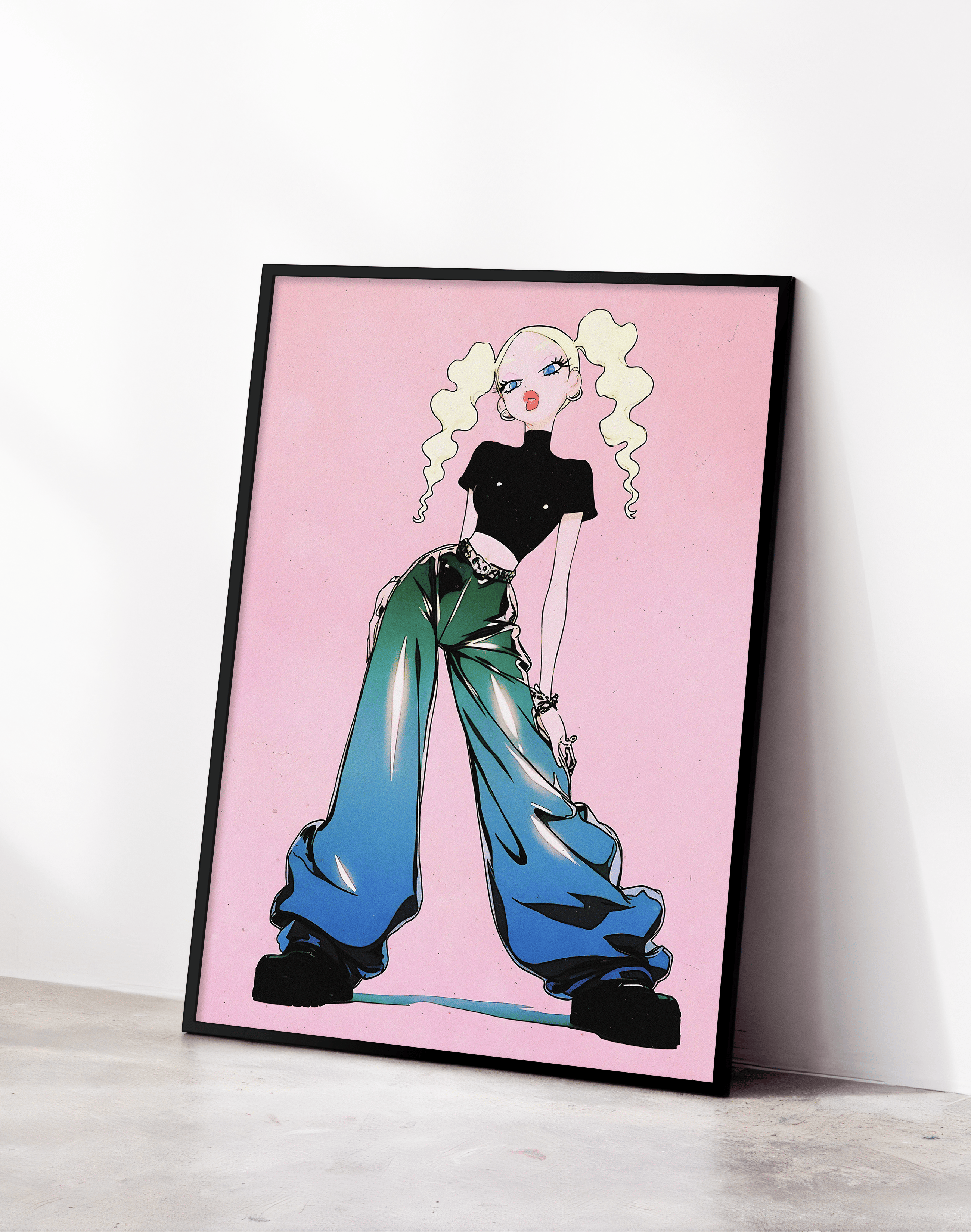 Pastel Rebel Modern Duvar Tablosu – Pembe Anime Fashion Poster