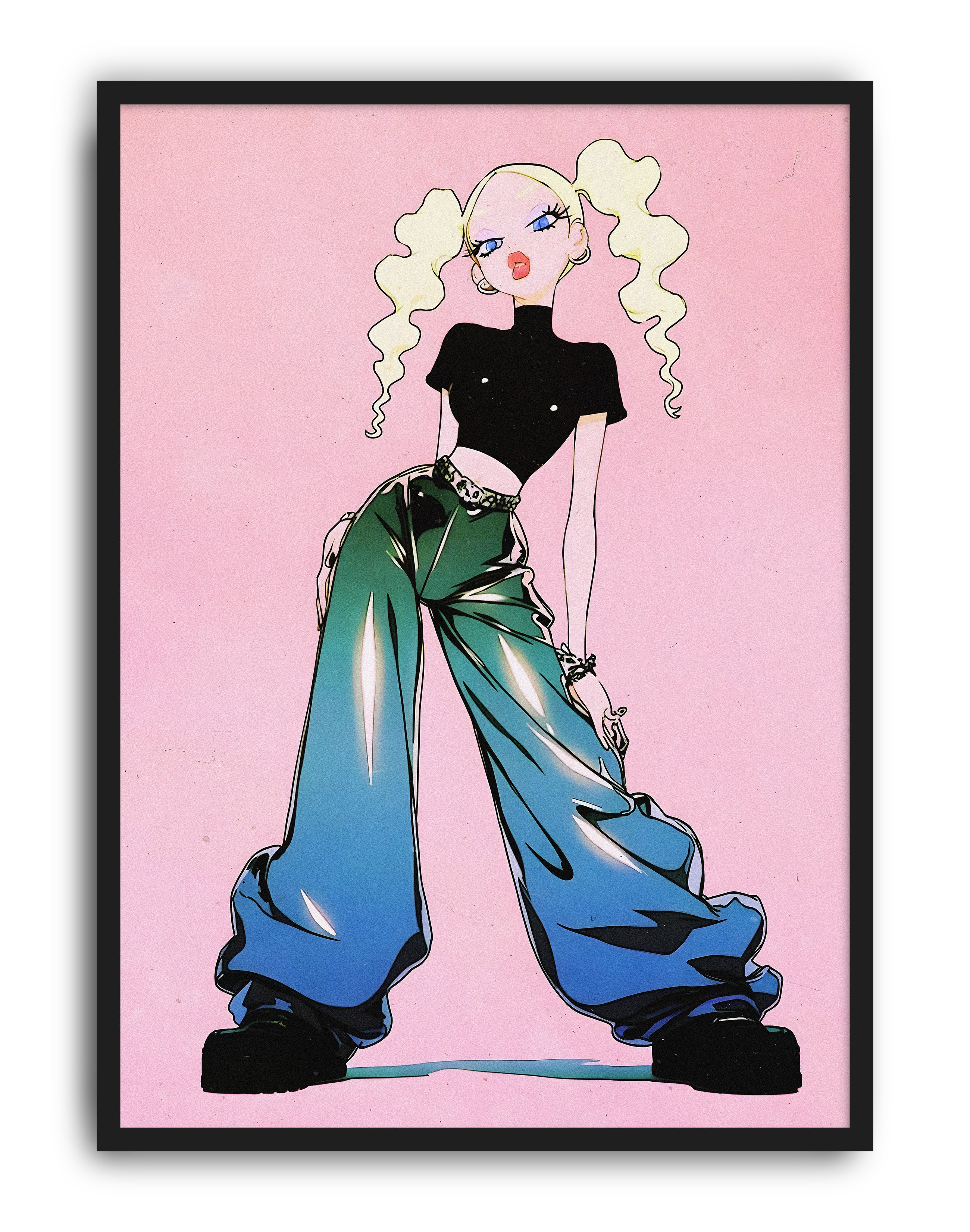 Pastel Rebel Modern Duvar Tablosu – Pembe Anime Fashion Poster