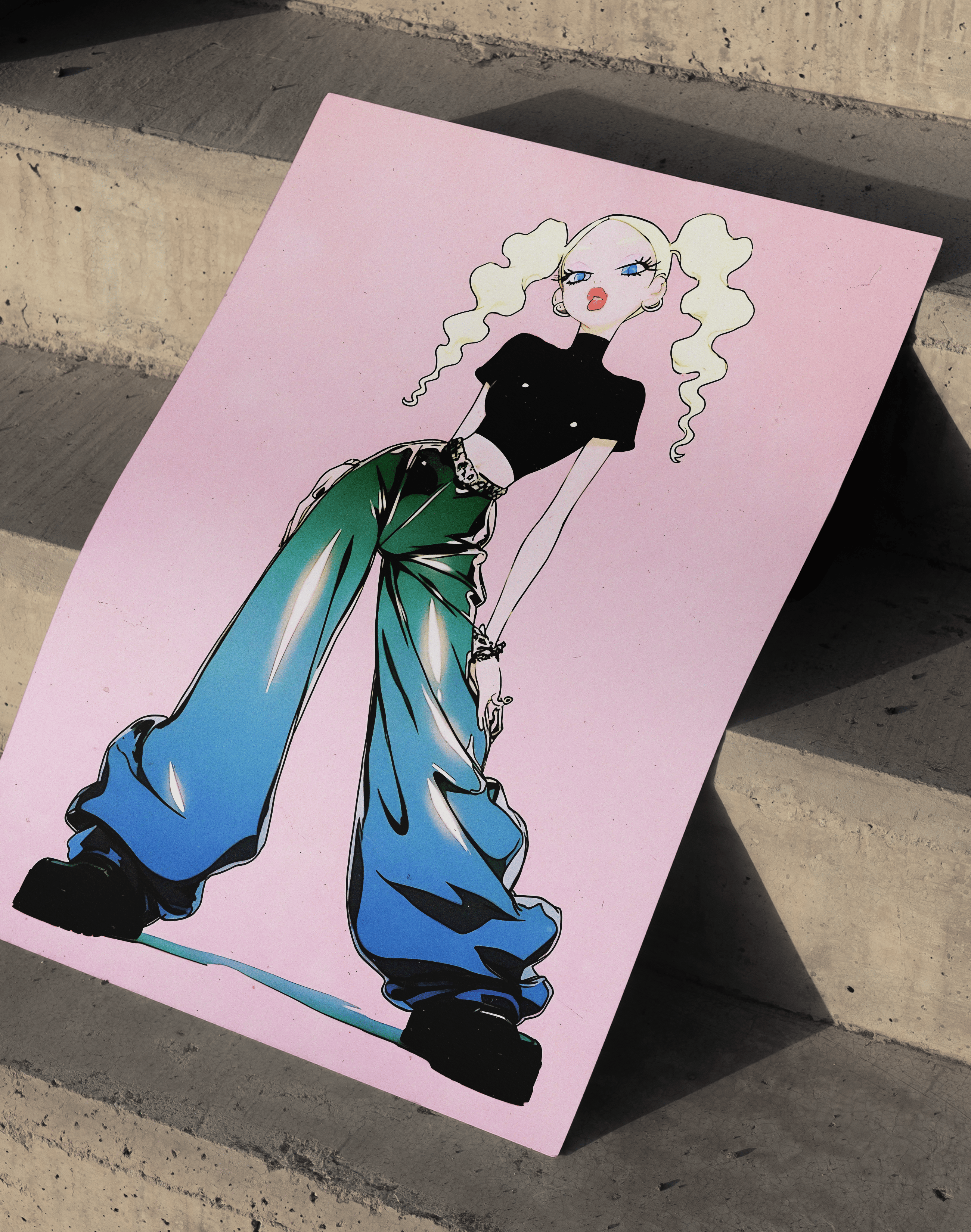 Pastel Rebel Modern Duvar Tablosu – Pembe Anime Fashion Poster