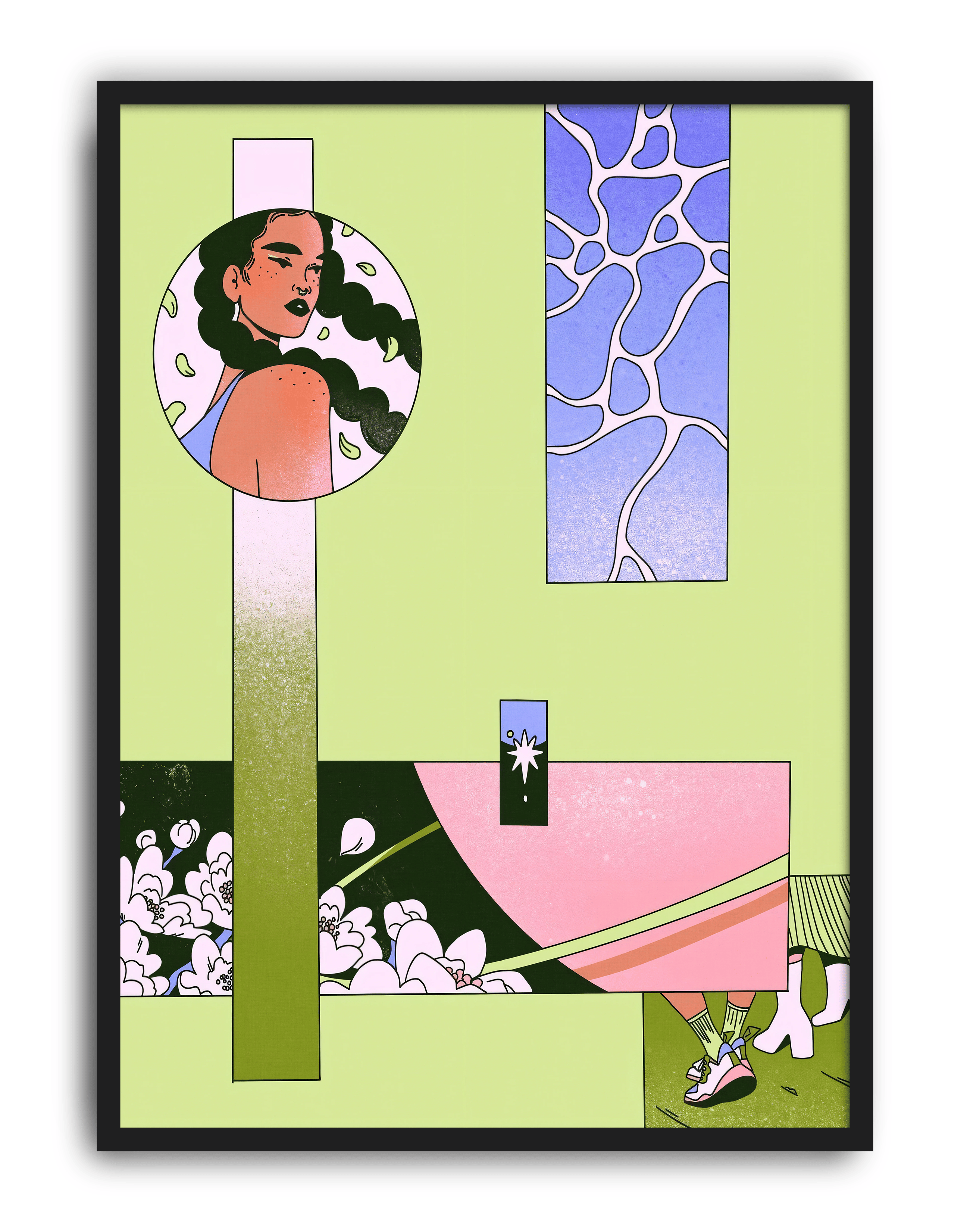 Pastel Window Modern Duvar Tablosu – Kadın Portreli Geometrik Kolaj Poster