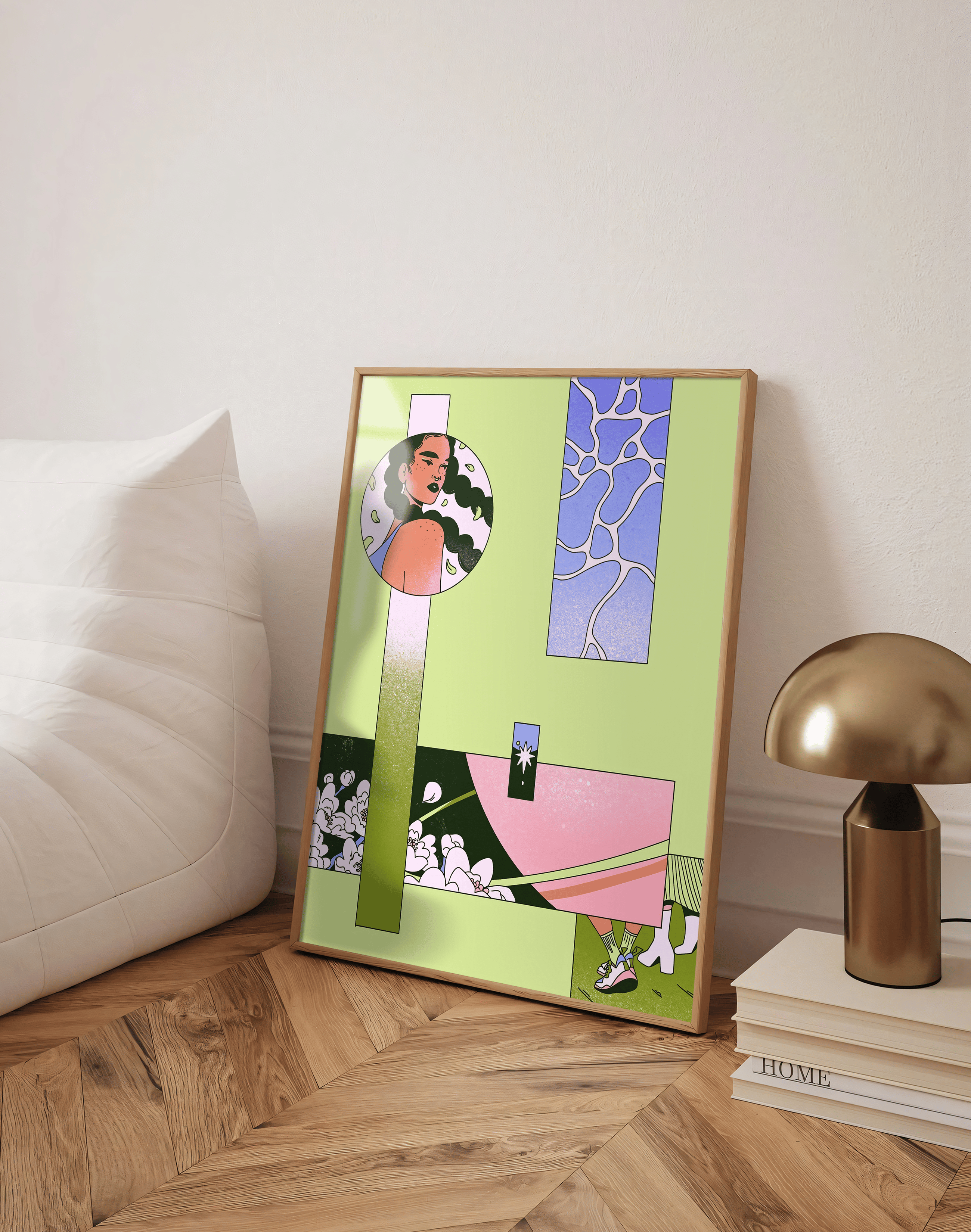 Pastel Window Modern Duvar Tablosu – Kadın Portreli Geometrik Kolaj Poster