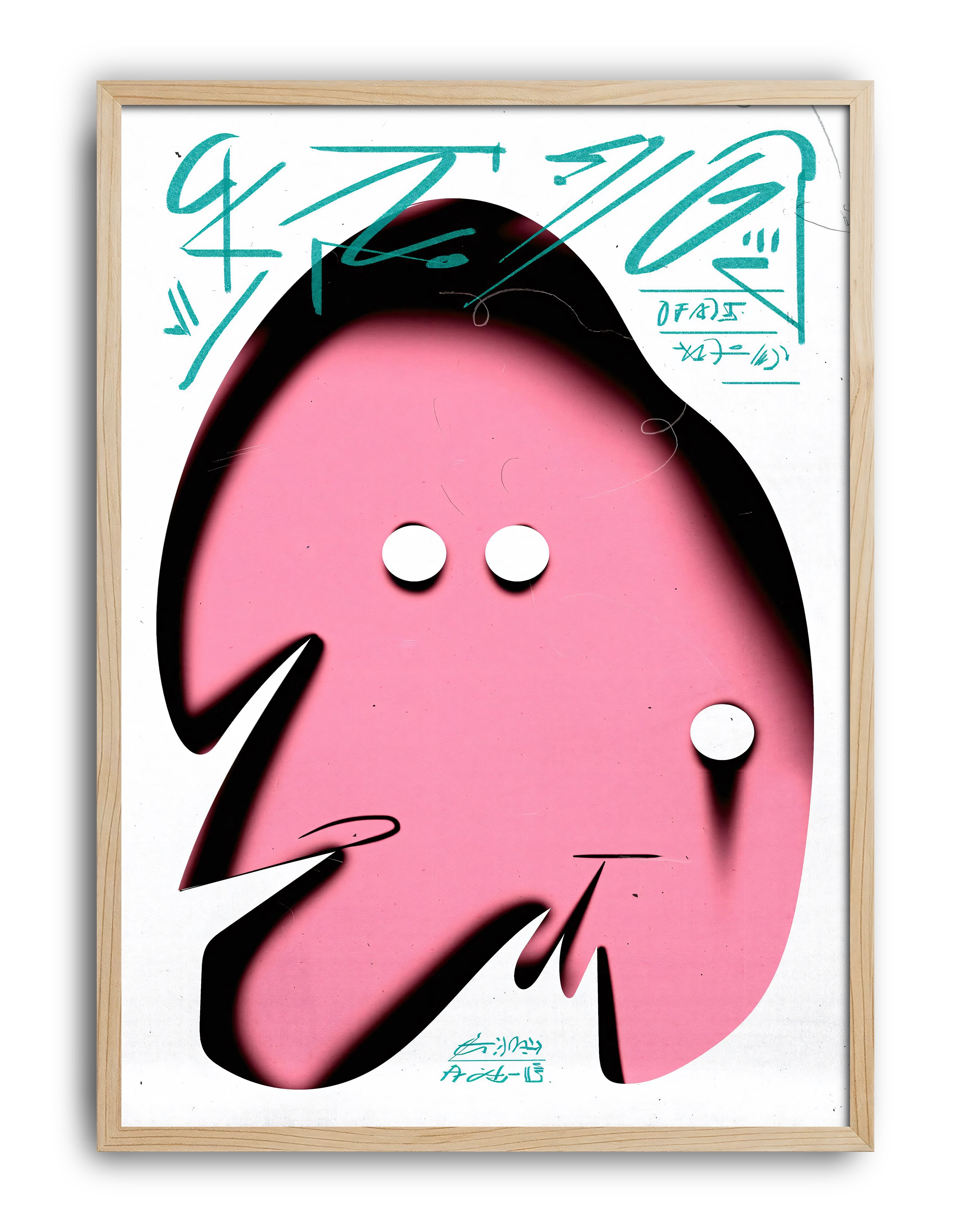 Pink Glyph Modern Duvar Tablosu – Pembe Formlu Sürreal Tipografik Poster