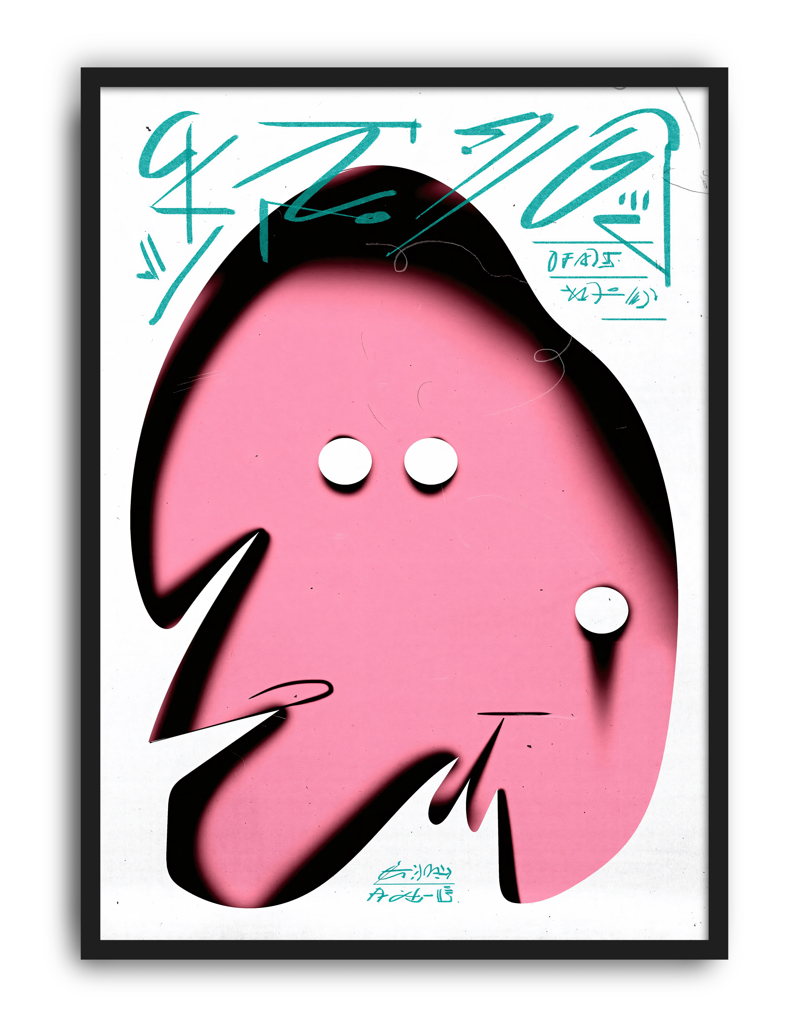 Pink Glyph Modern Duvar Tablosu – Pembe Formlu Sürreal Tipografik Poster