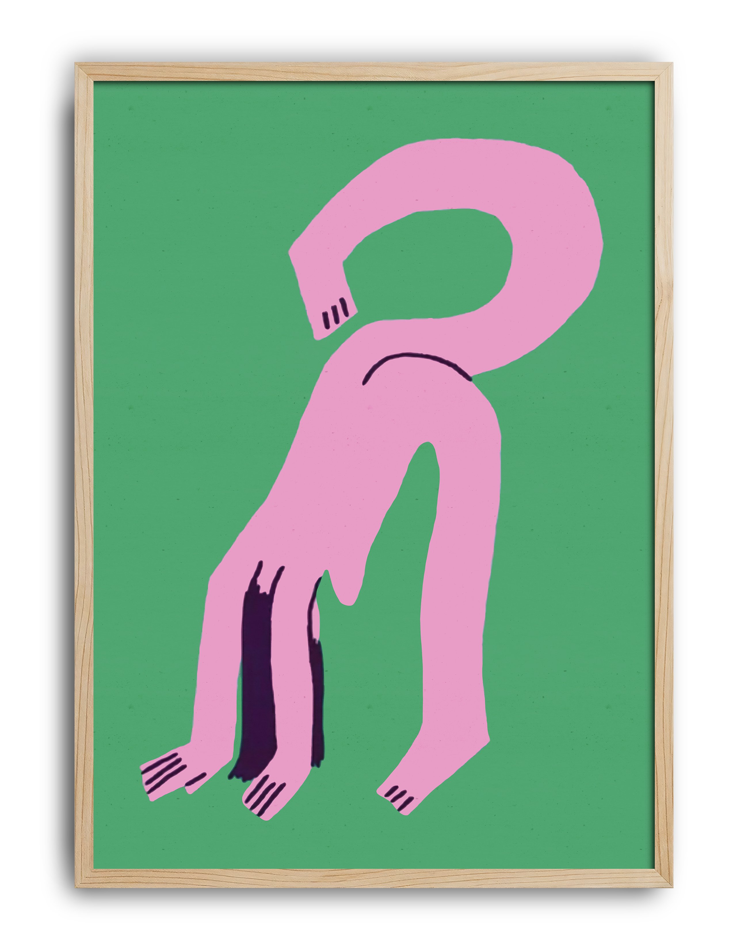 Pink Loop Modern Duvar Tablosu – Yeşil Zeminli Sürreal Abstract Poster