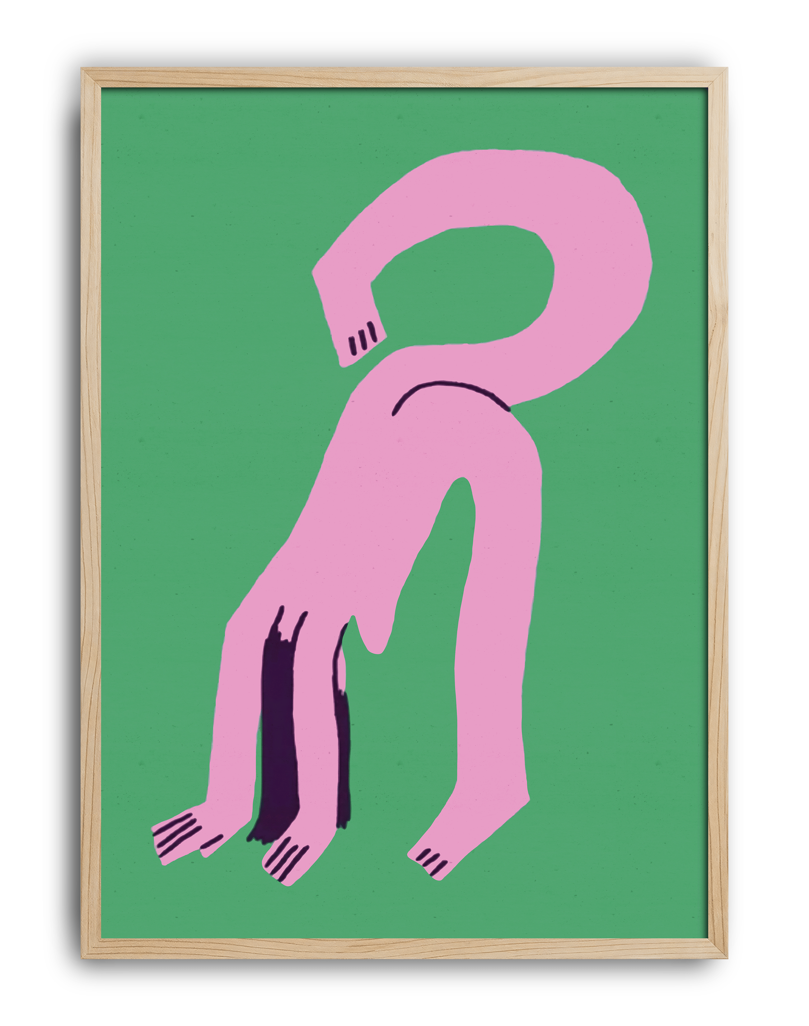 Pink Loop Modern Duvar Tablosu – Yeşil Zeminli Sürreal Abstract Poster