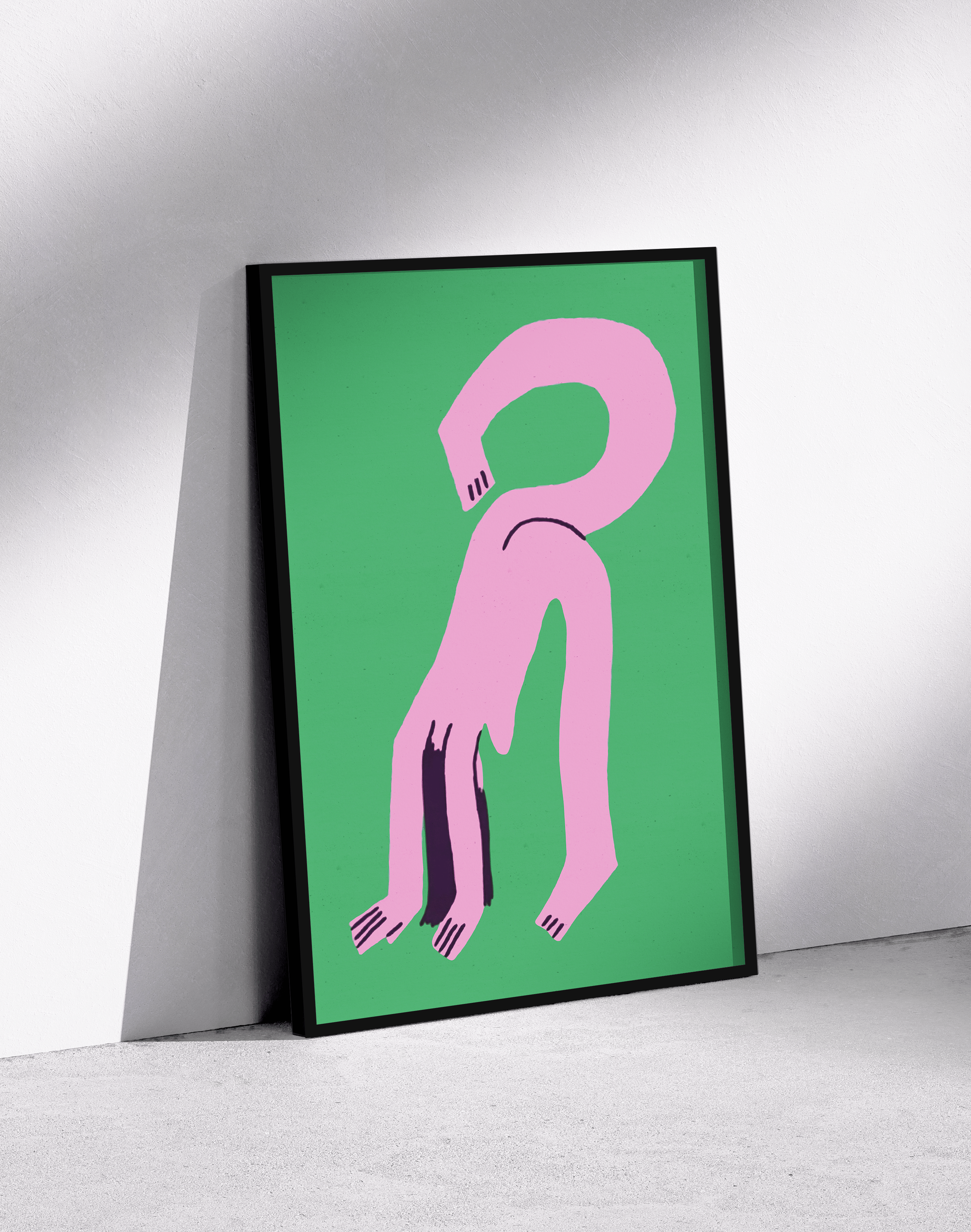 Pink Loop Modern Duvar Tablosu – Yeşil Zeminli Sürreal Abstract Poster