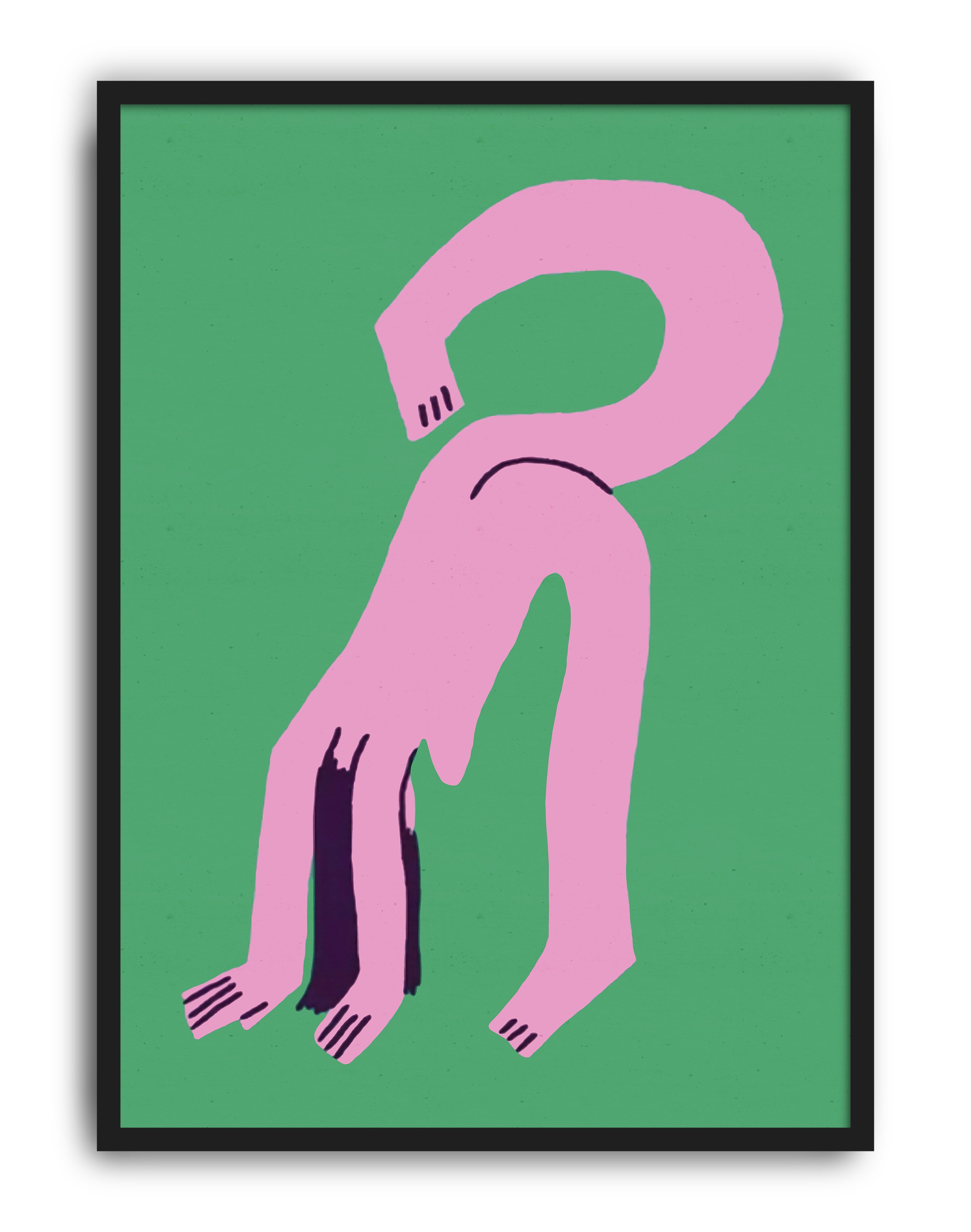 Pink Loop Modern Duvar Tablosu – Yeşil Zeminli Sürreal Abstract Poster
