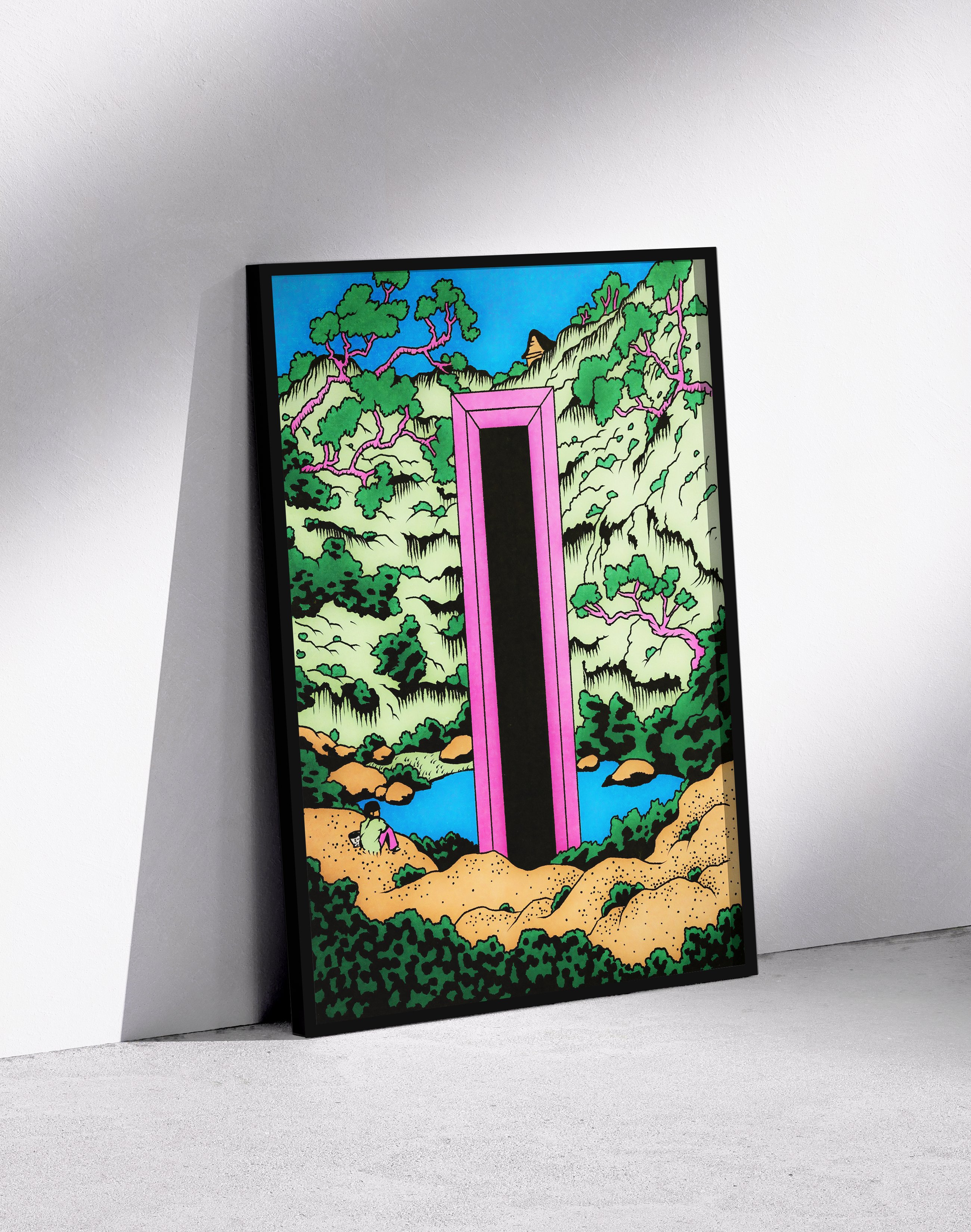 Pink Portal Modern Duvar Tablosu – Sürreal Doğa ve Geçit Poster