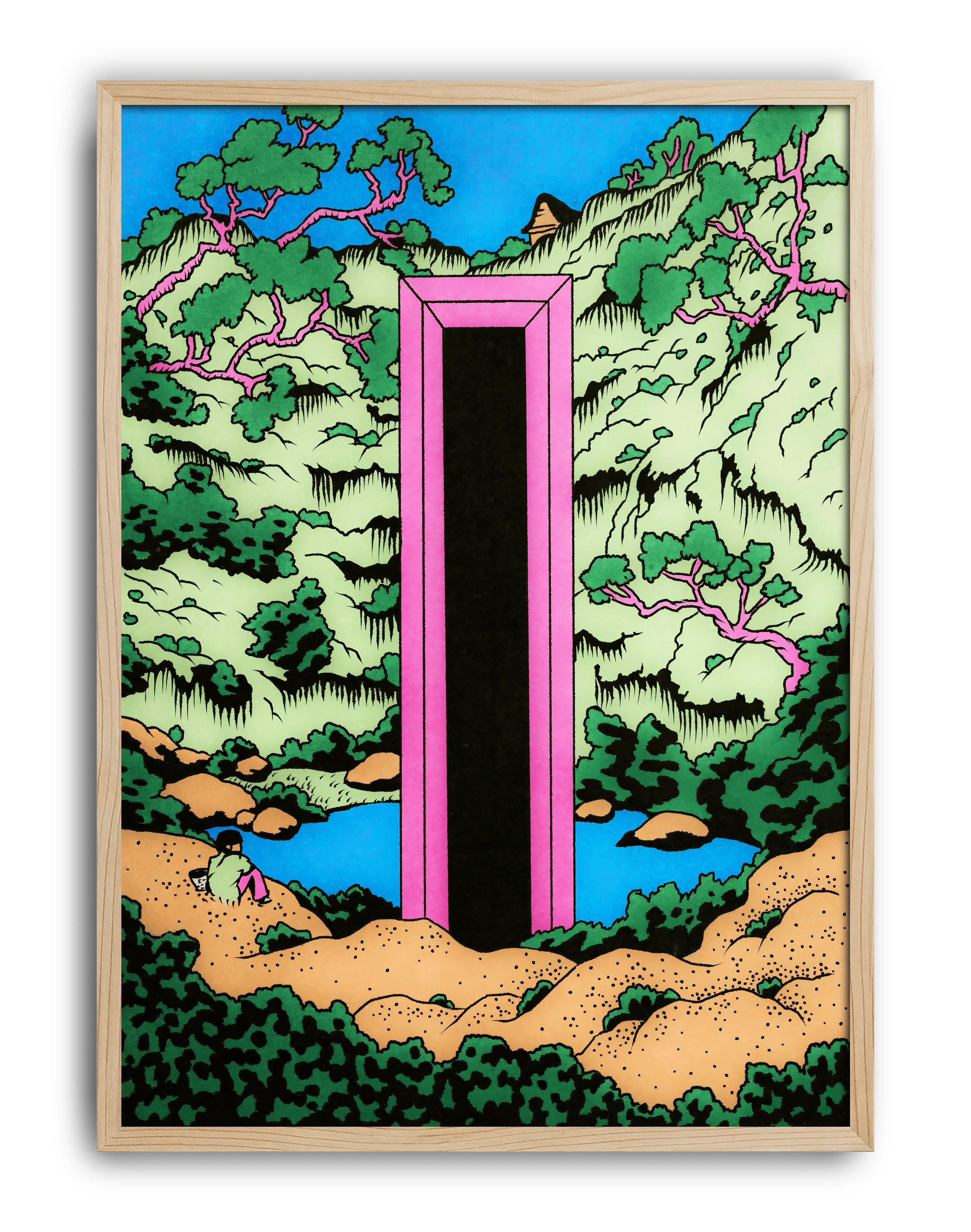 Pink Portal Modern Duvar Tablosu – Sürreal Doğa ve Geçit Poster