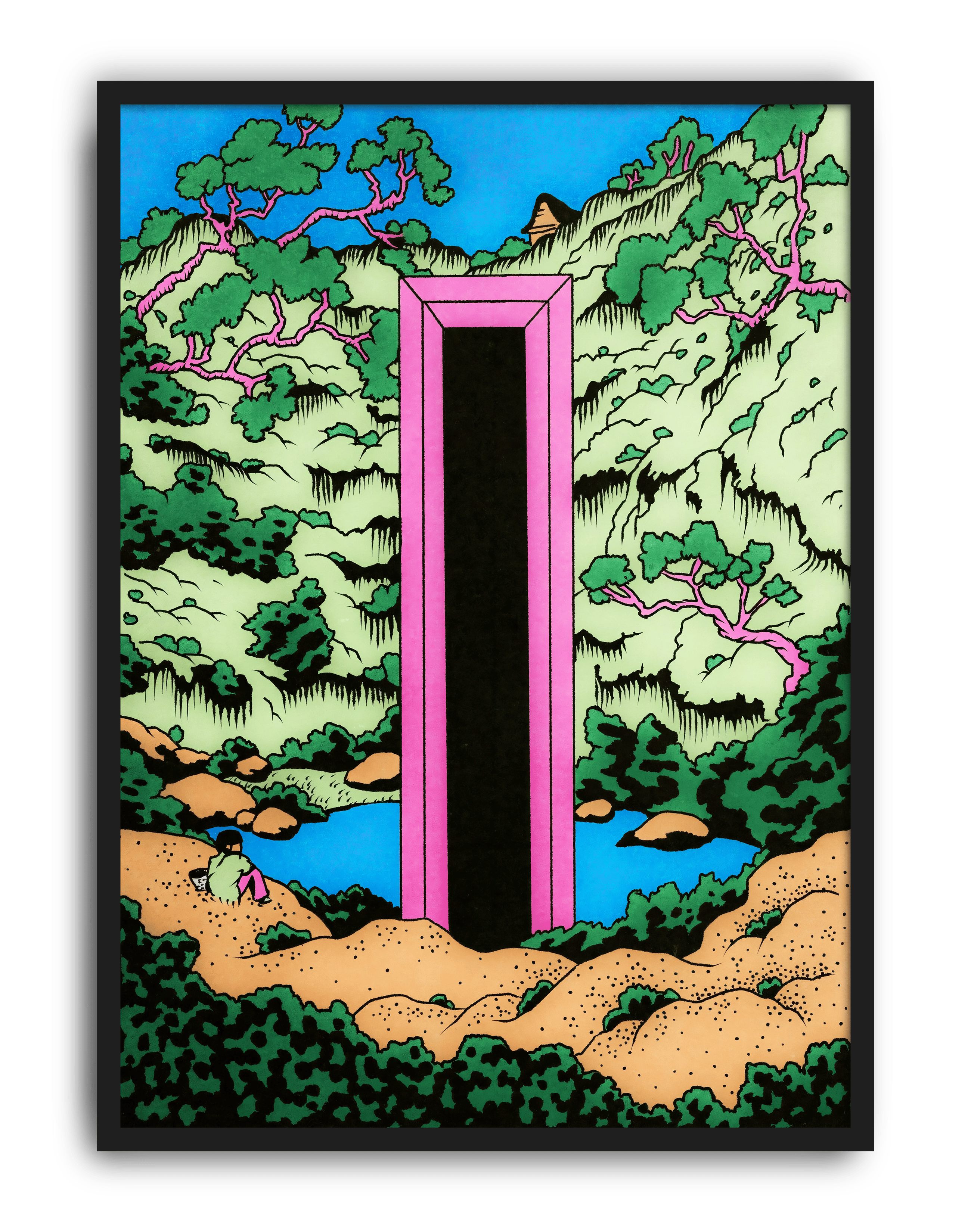 Pink Portal Modern Duvar Tablosu – Sürreal Doğa ve Geçit Poster